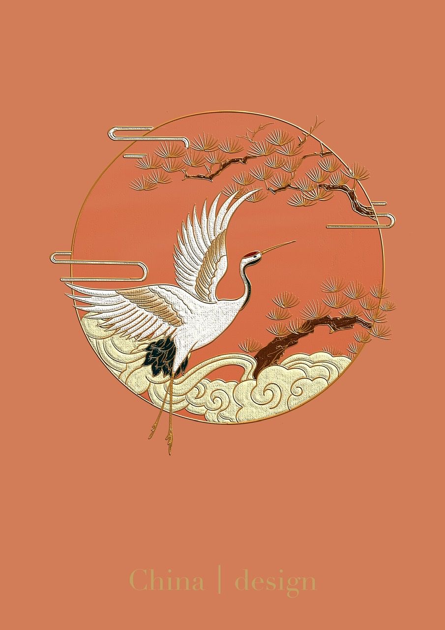 掐丝珐琅装饰画仙鹤手绘插画