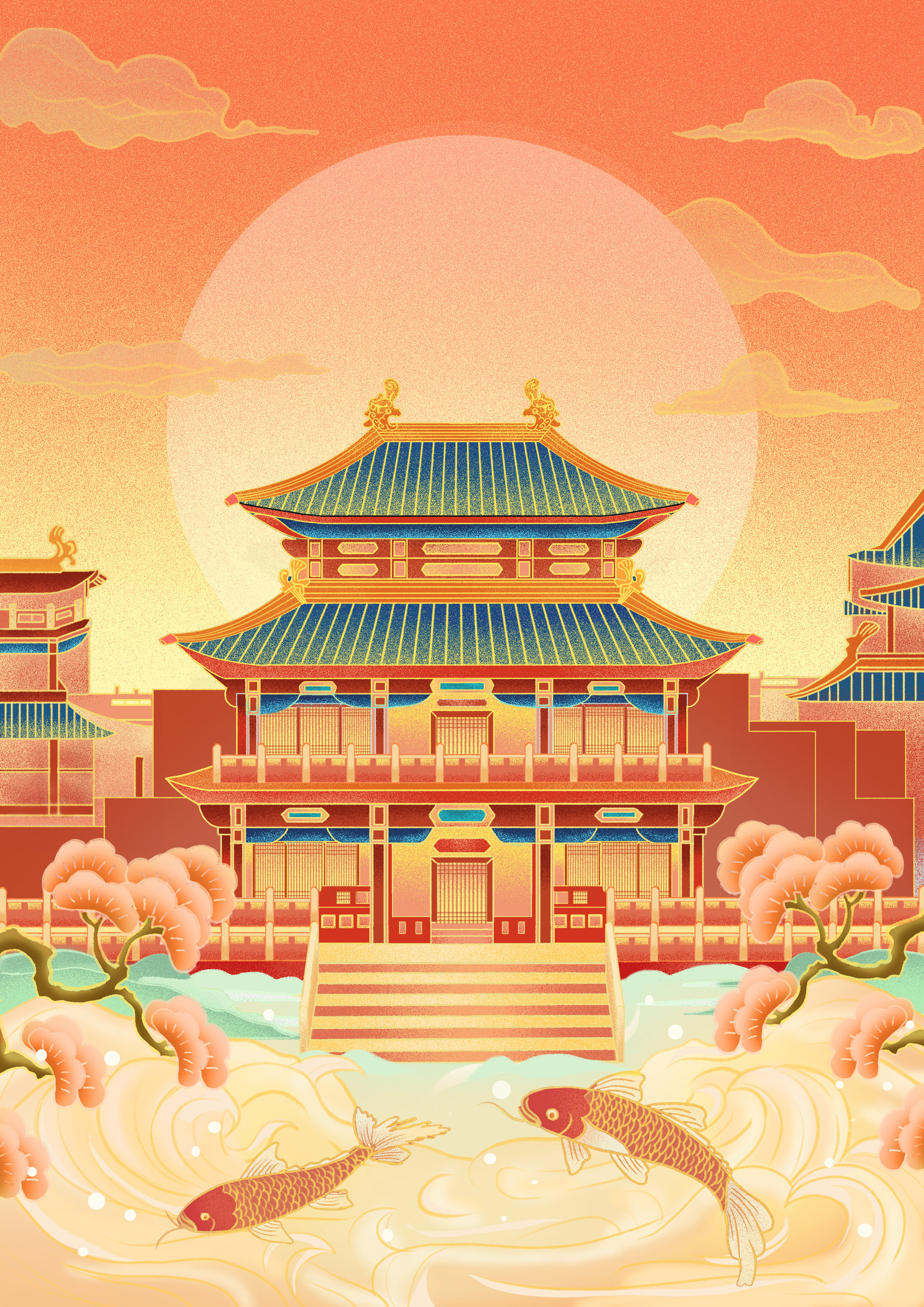 故宫中式建筑插画