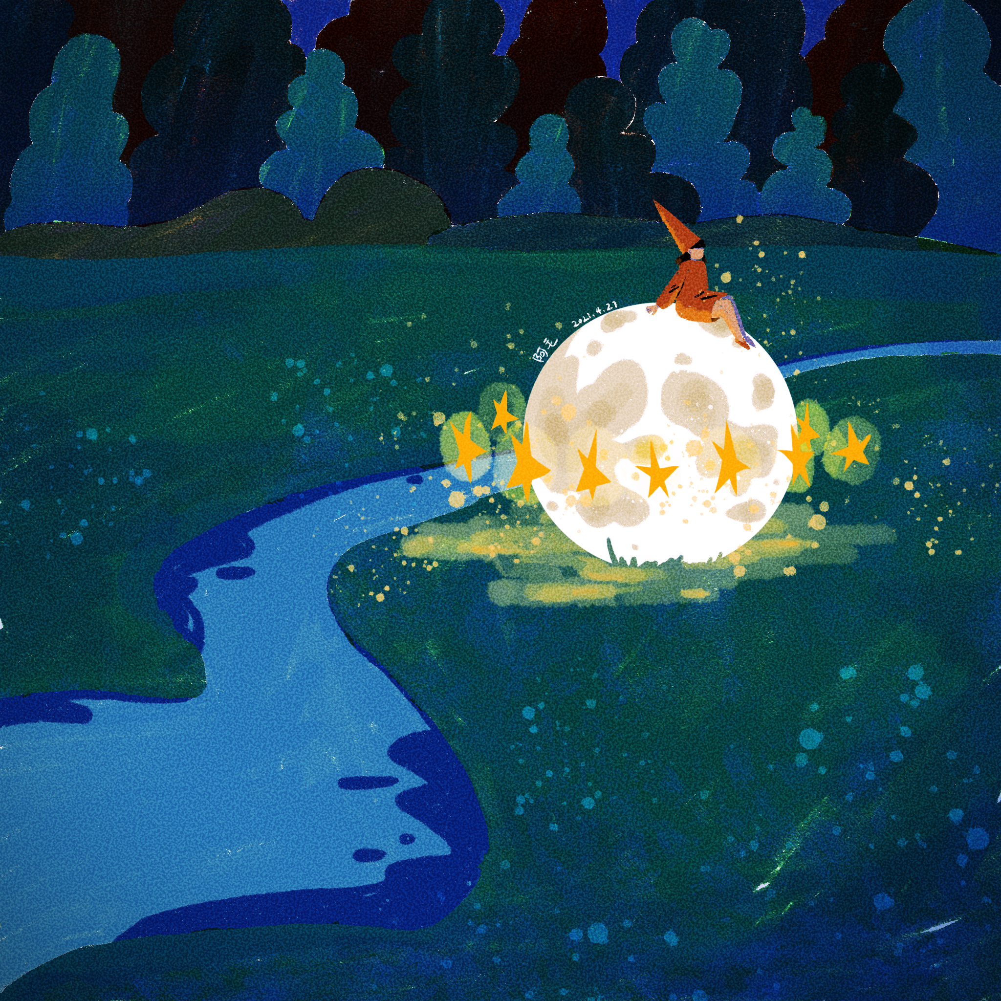 坐在月亮上的女孩