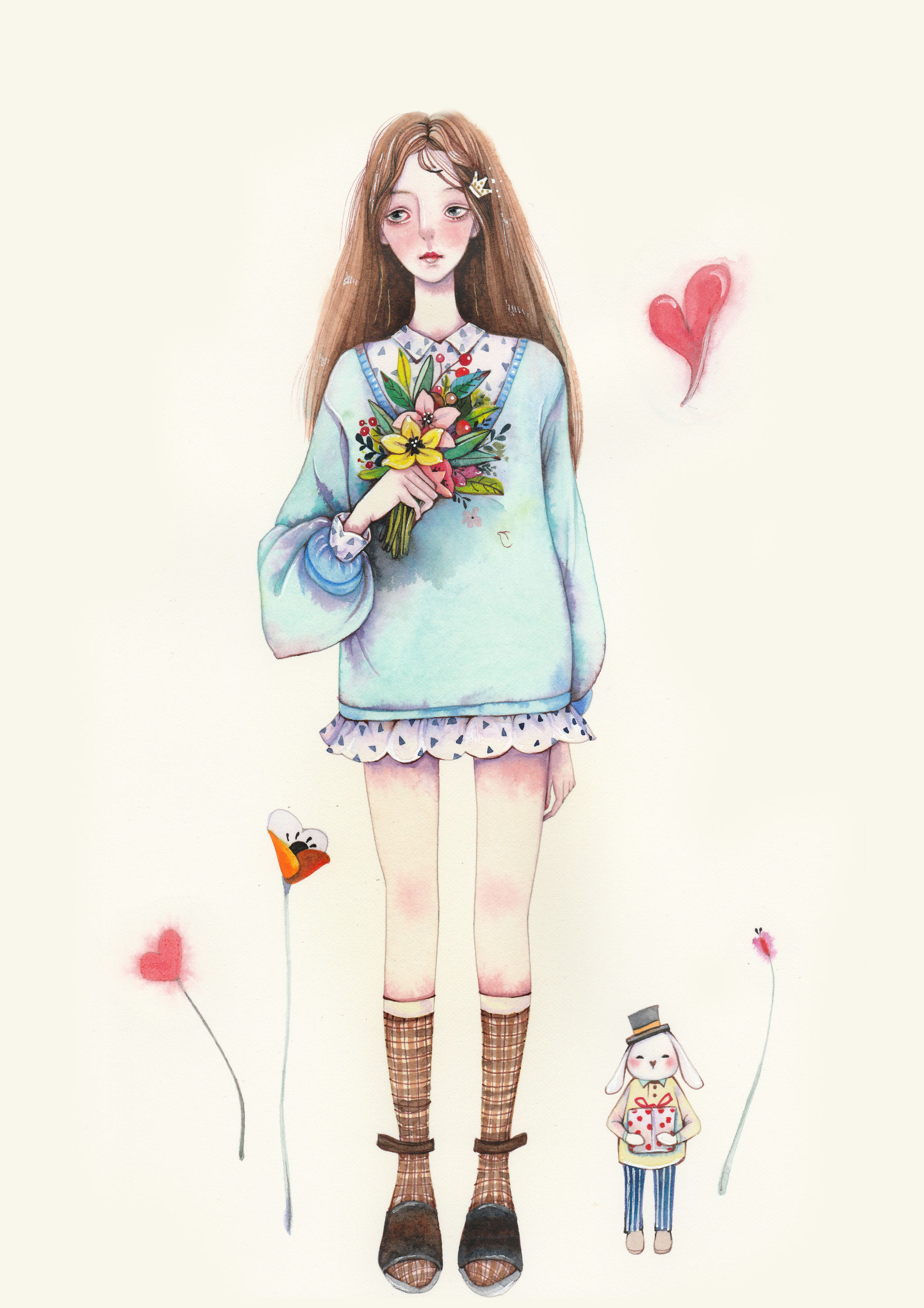 唯美清新水彩手绘插画