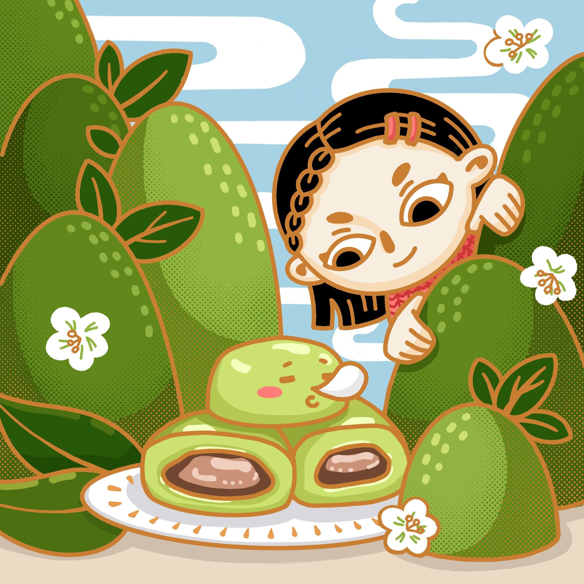 节日娃娃与食物系列插画