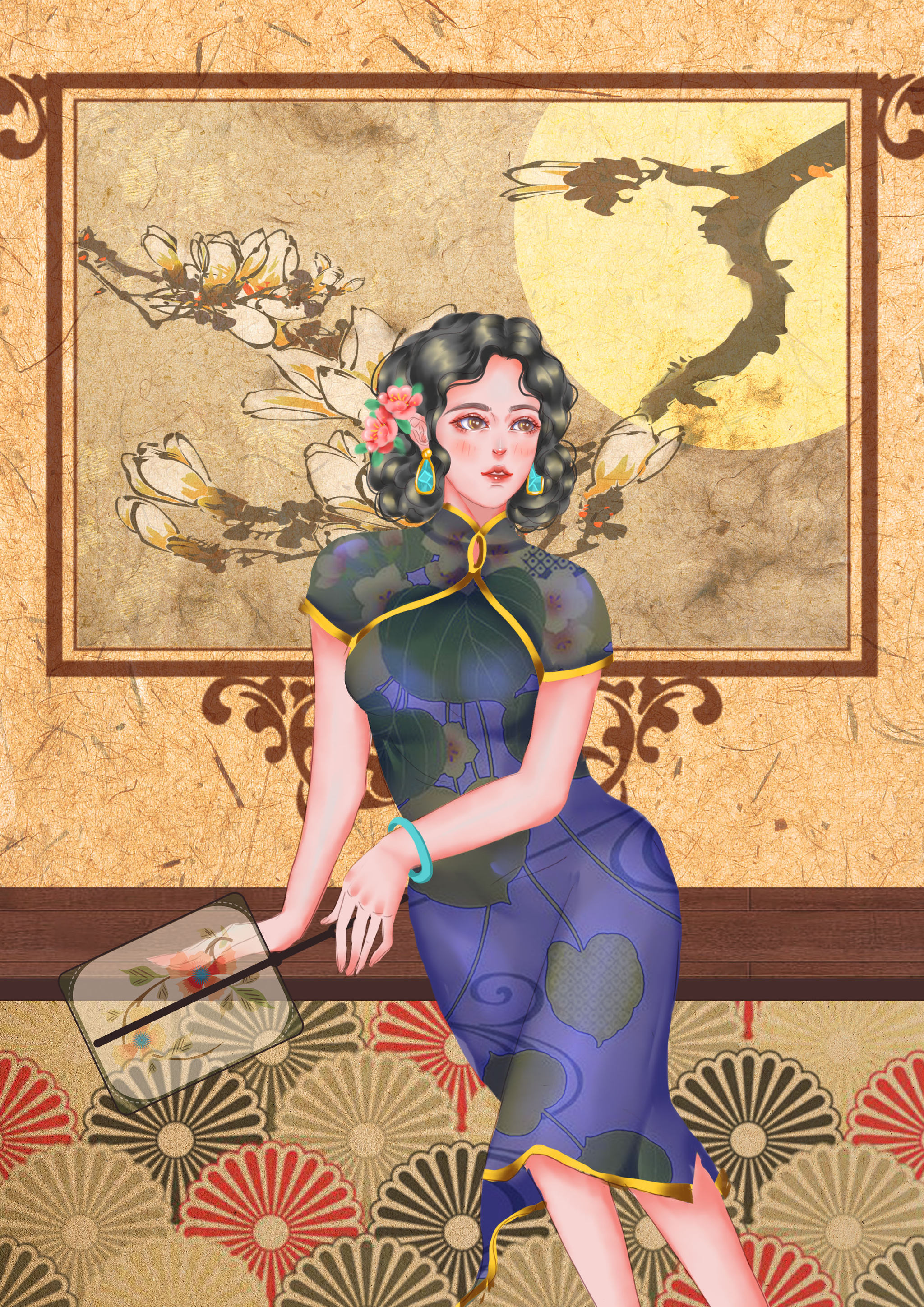 民国风中国风国潮旗袍美女插画