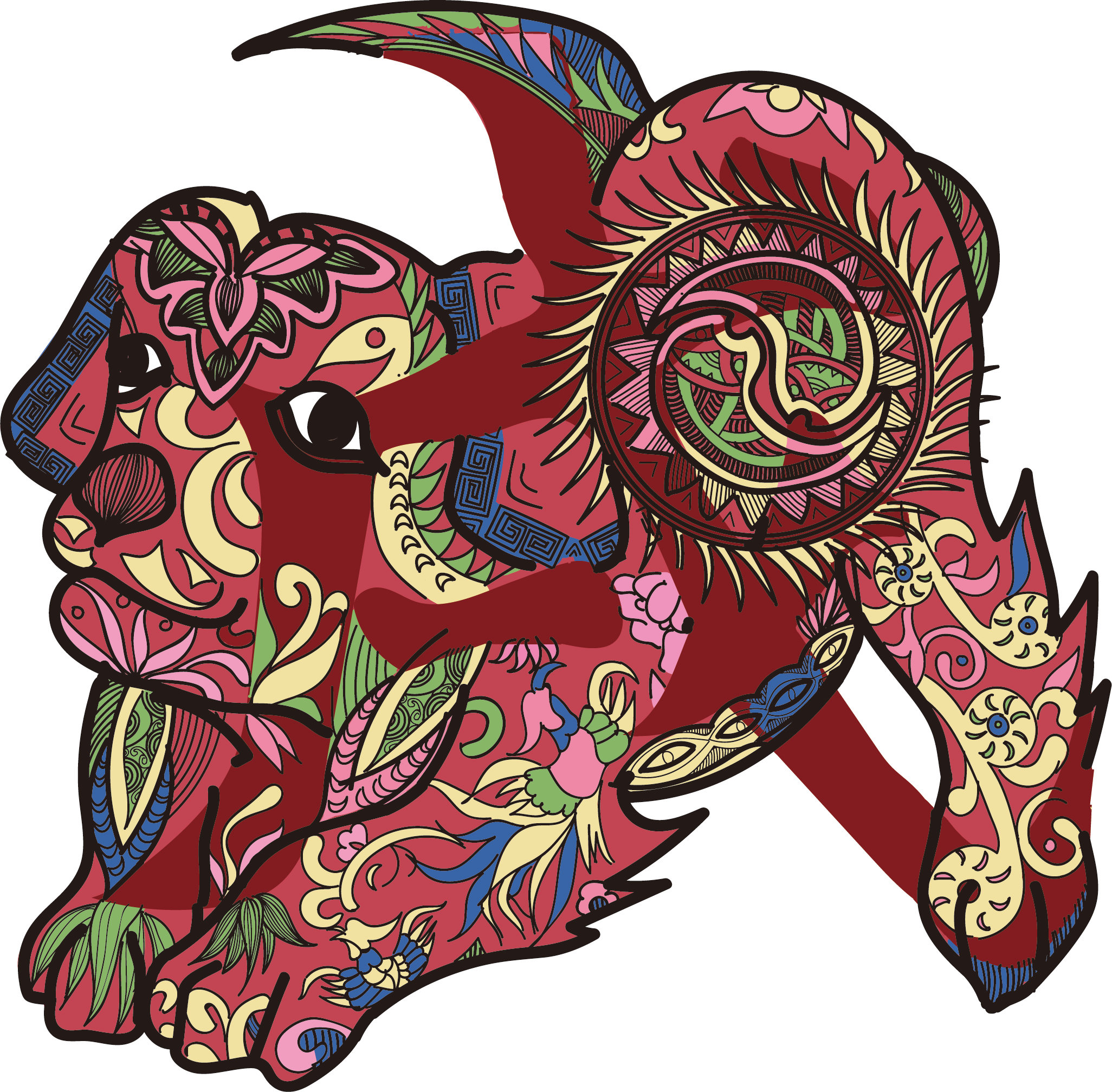 十二生肖少数民族纹样插画《狗》