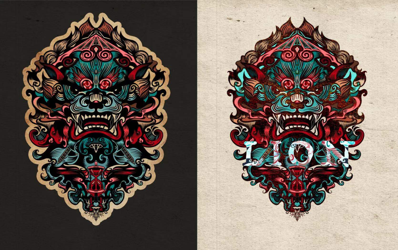 国潮狮子纹样 - 三山视觉 - 原创作品 - 视觉中国(爱视觉)