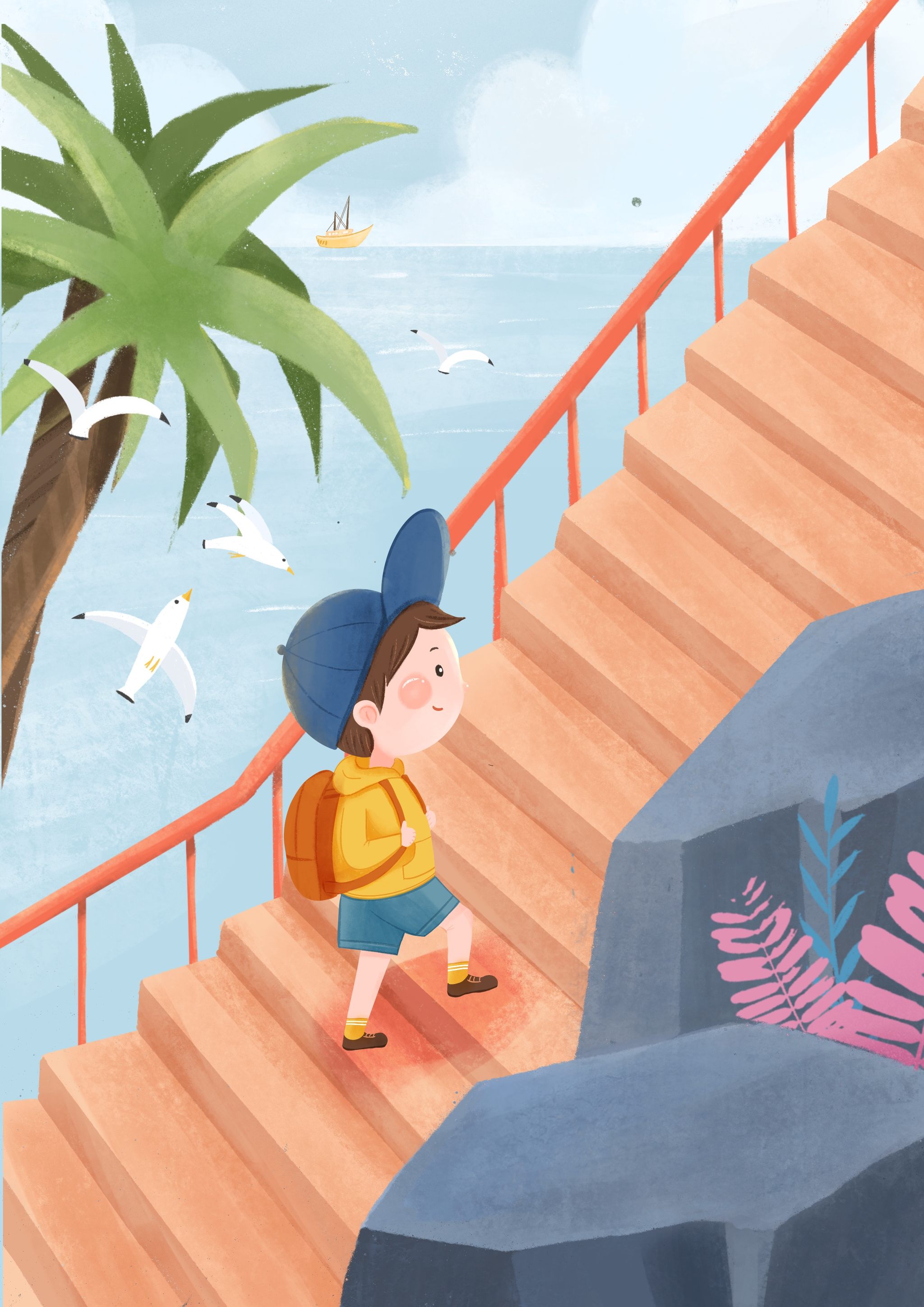 儿童插画之夏季森林冒险之旅,寻找灯塔上的风景