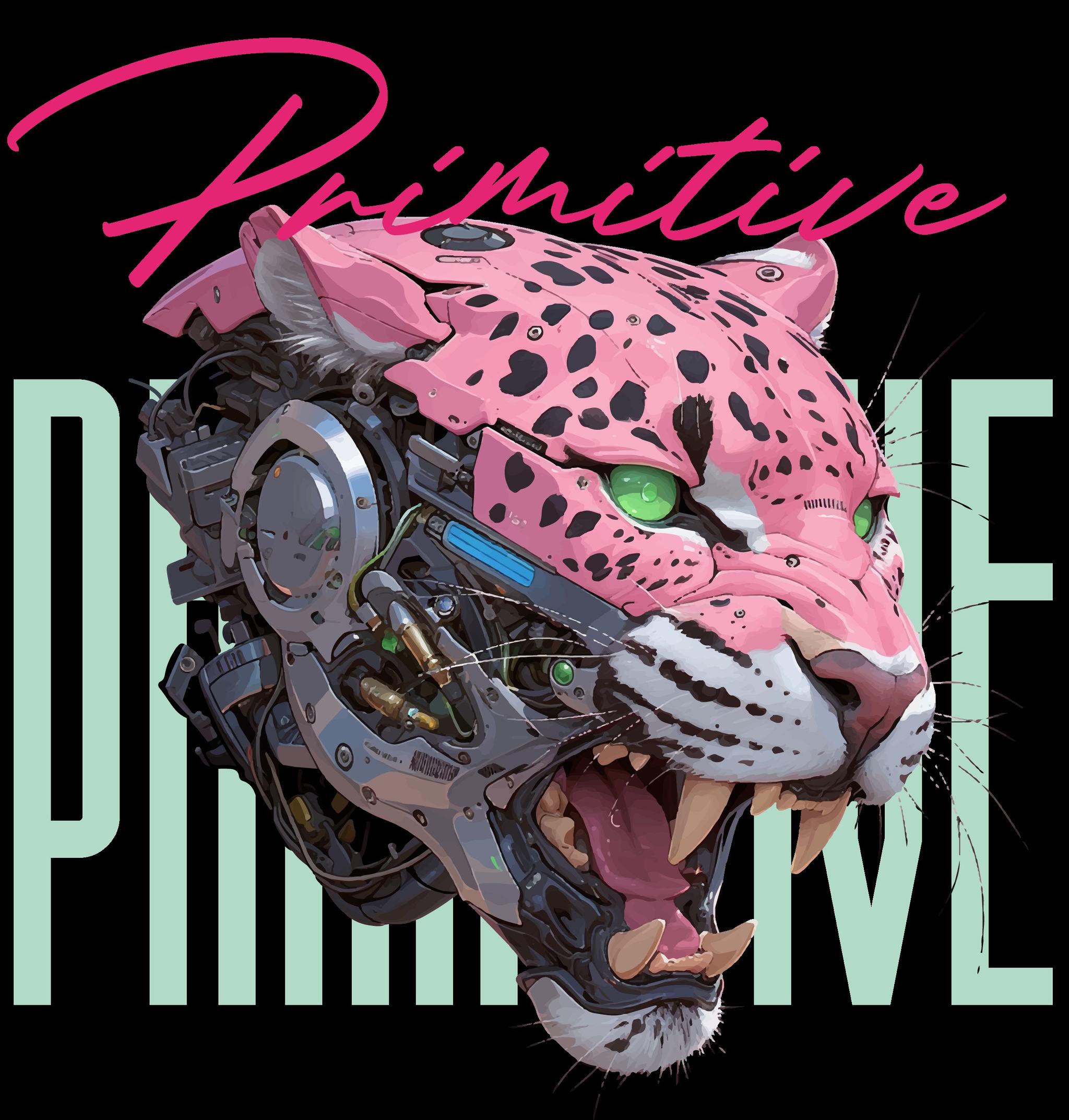 插画赛博朋克炫酷科技感机械豹子素材