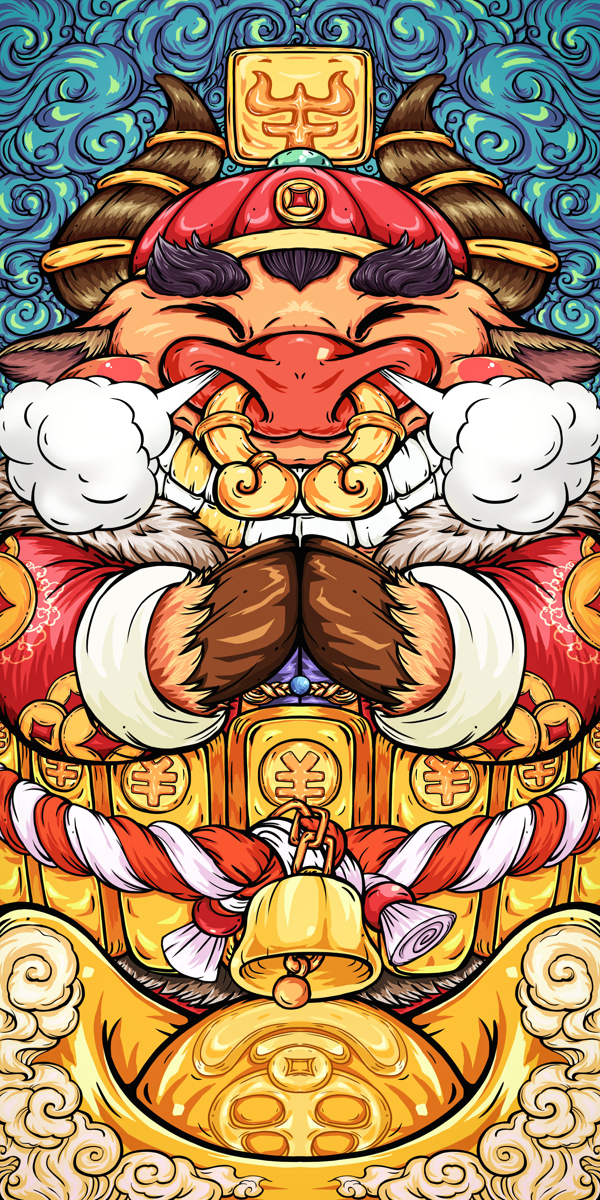 牛年腰缠万贯拜年年俗插画