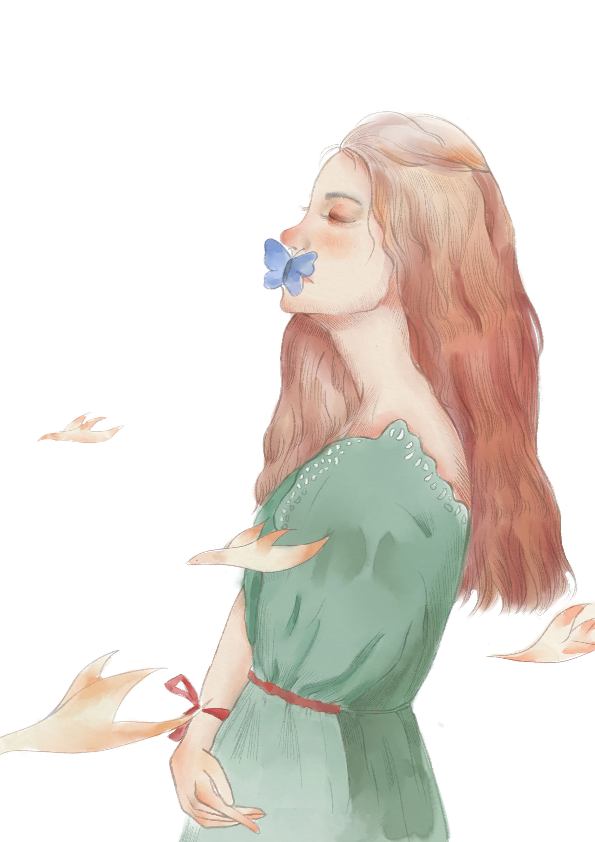 梦幻女孩蝴蝶意境插画