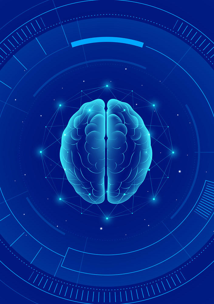 科技风格竖版插画人脑和人工智能抽象背景