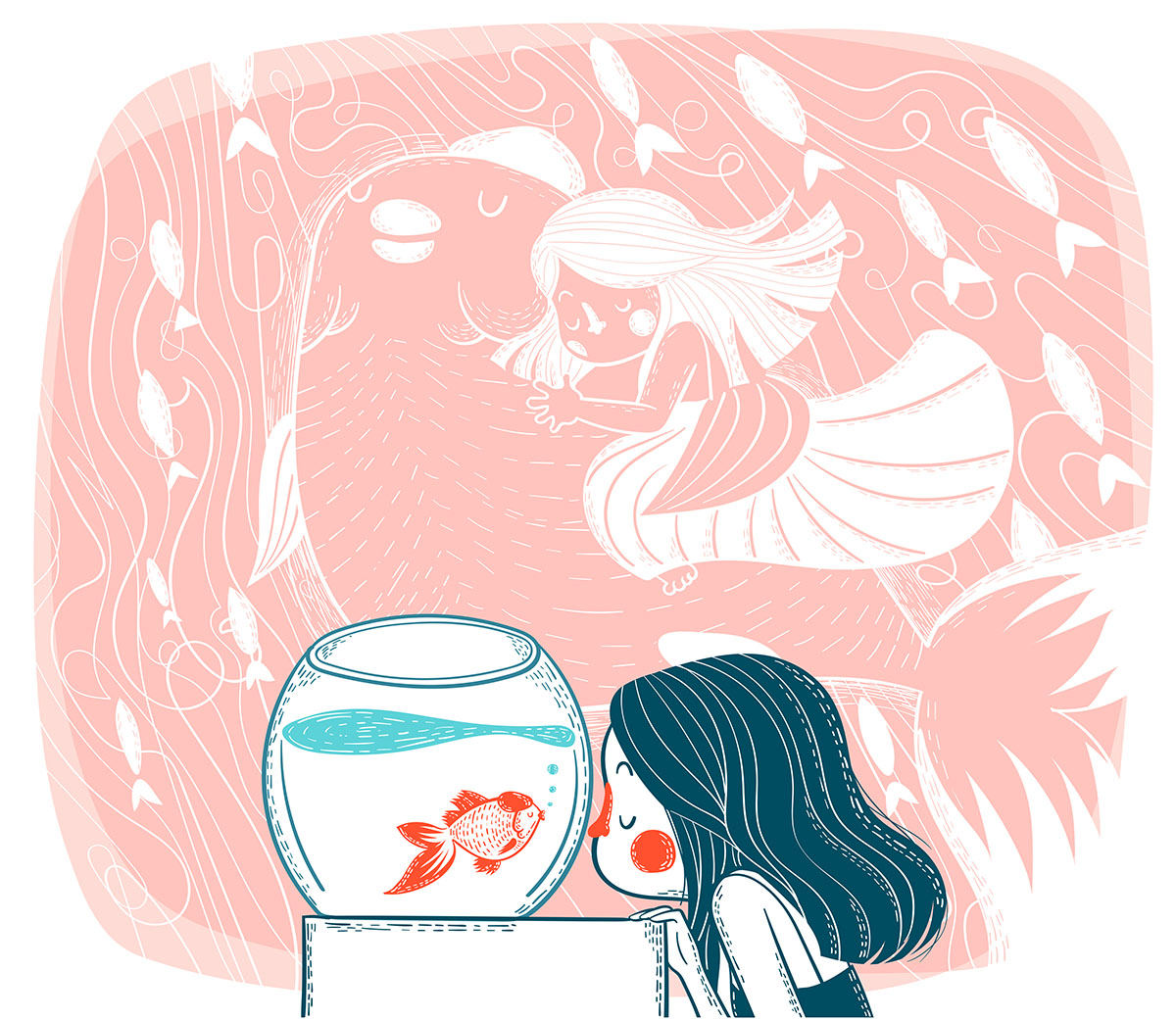 女孩和鱼的情侣头像图片