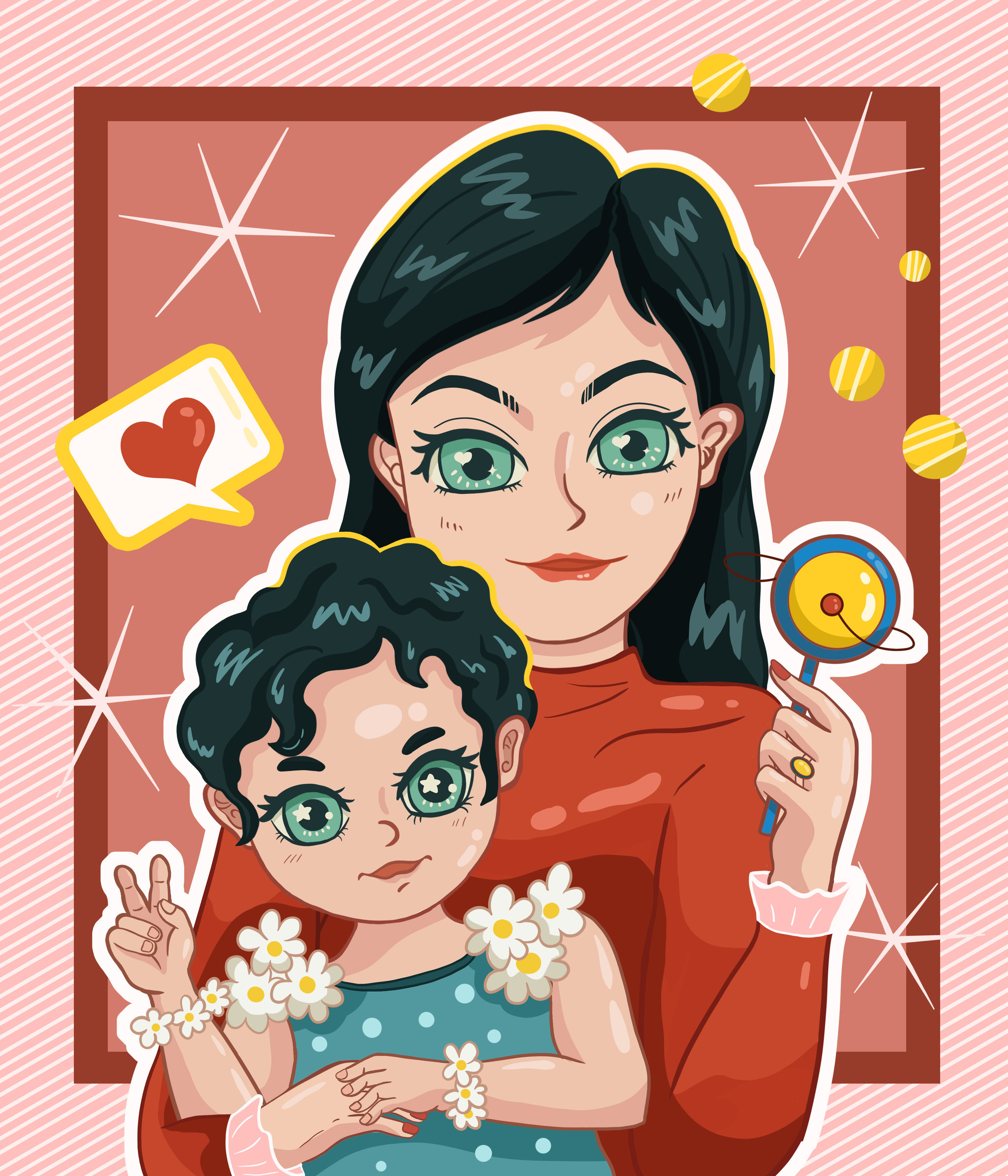 妈妈抱女儿人物头像插画