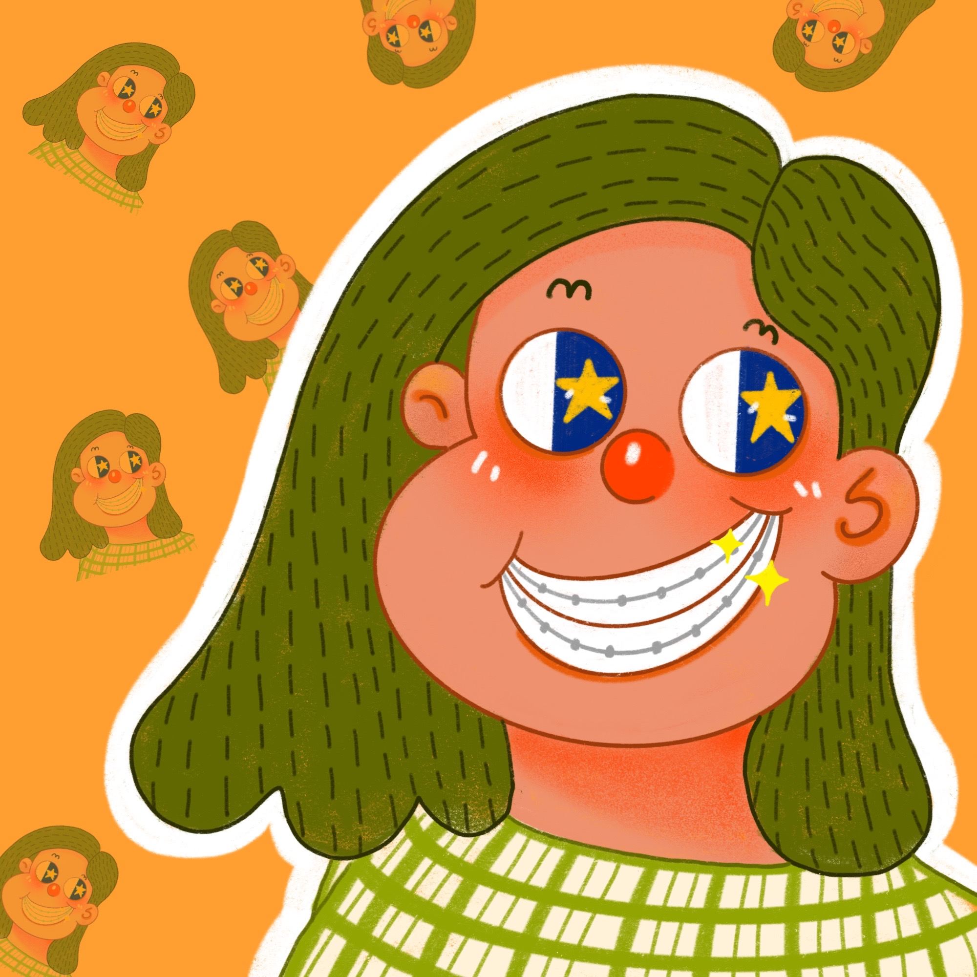 q萌插画-红鼻子的大脸女娃娃