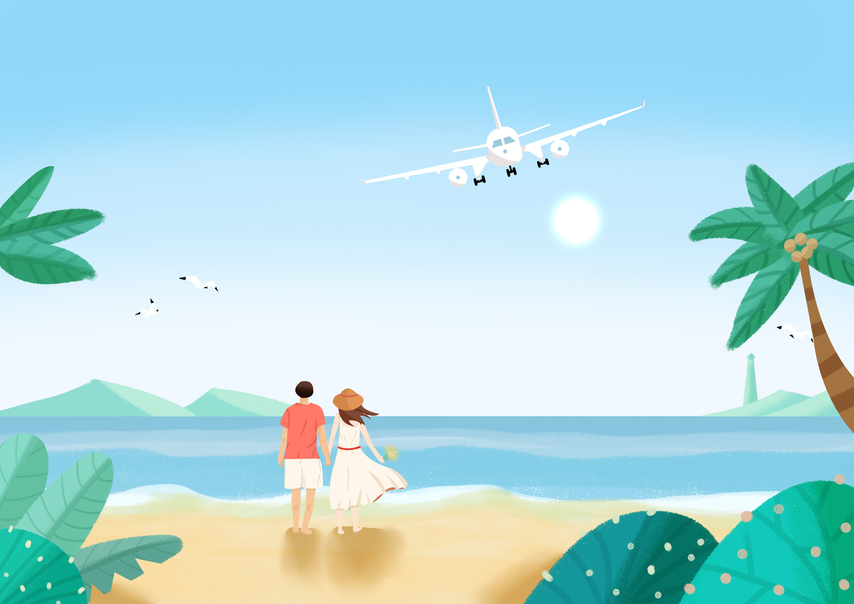 幸福晒在沙滩上