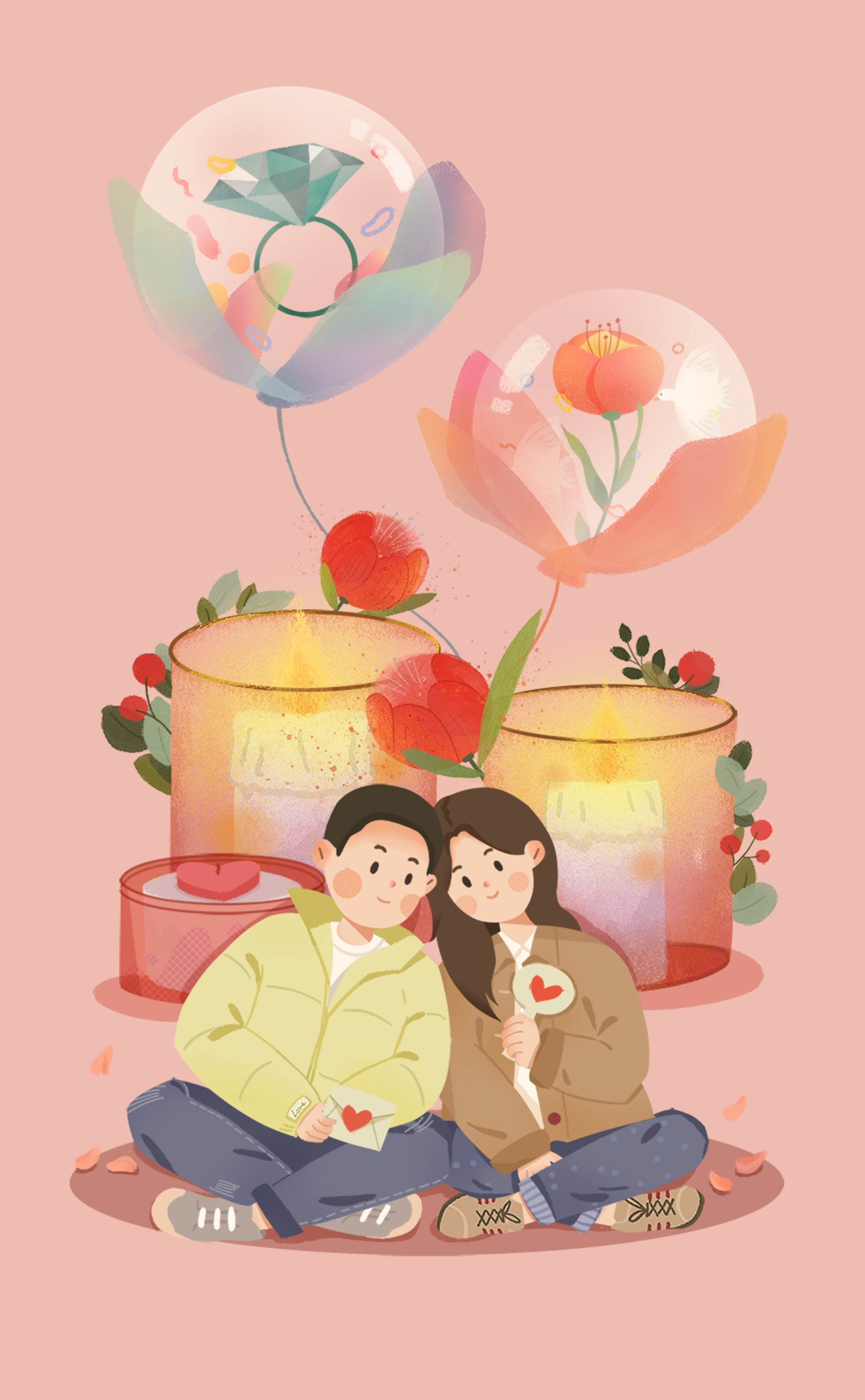 情人节情侣扁平风插画 - 是芯呀 - 原创作品 - 视觉中国(shijueme)