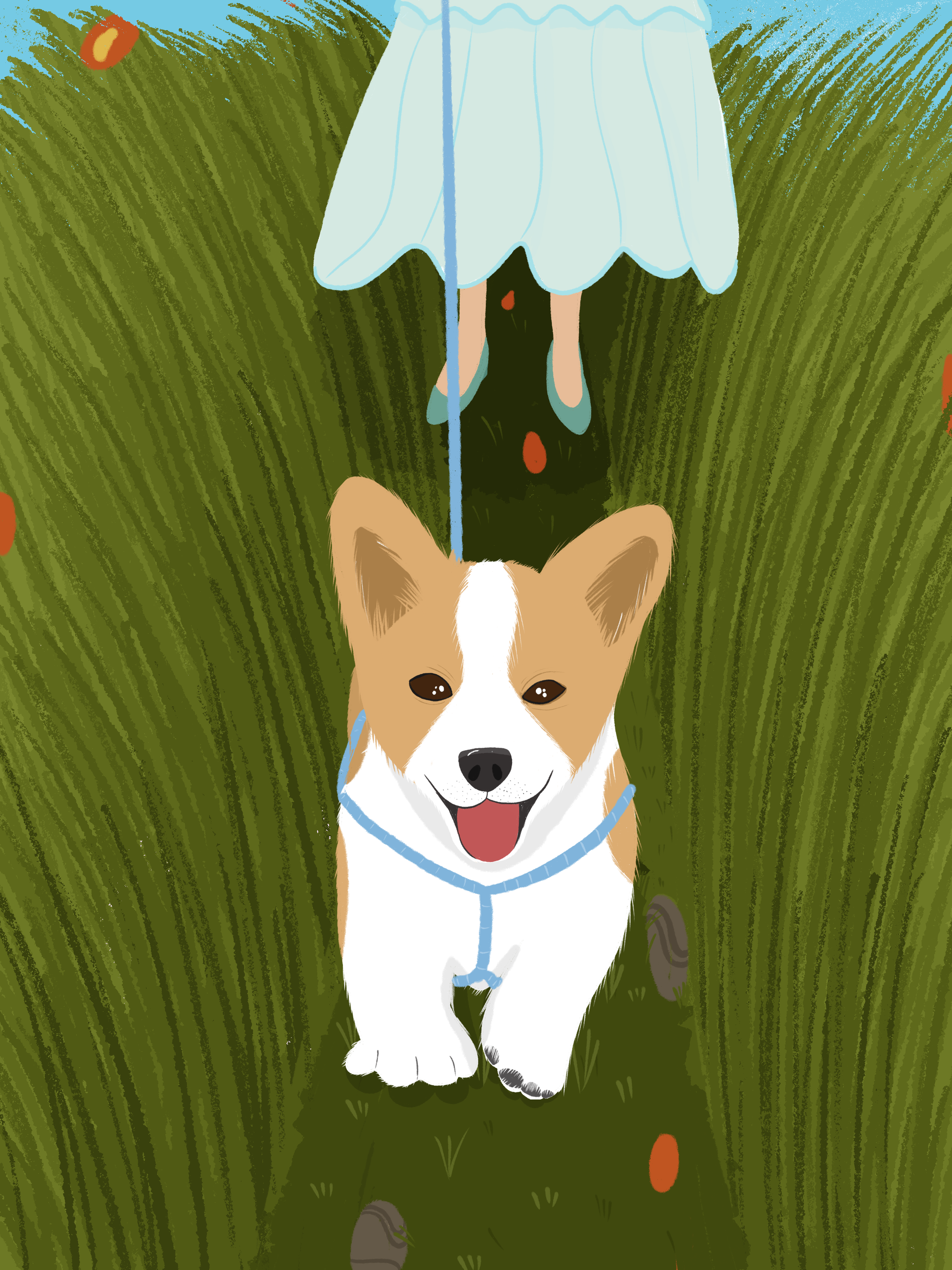 遛狗场景插画 - 159****1127 - 原创作品 - 视觉中国(爱视觉)