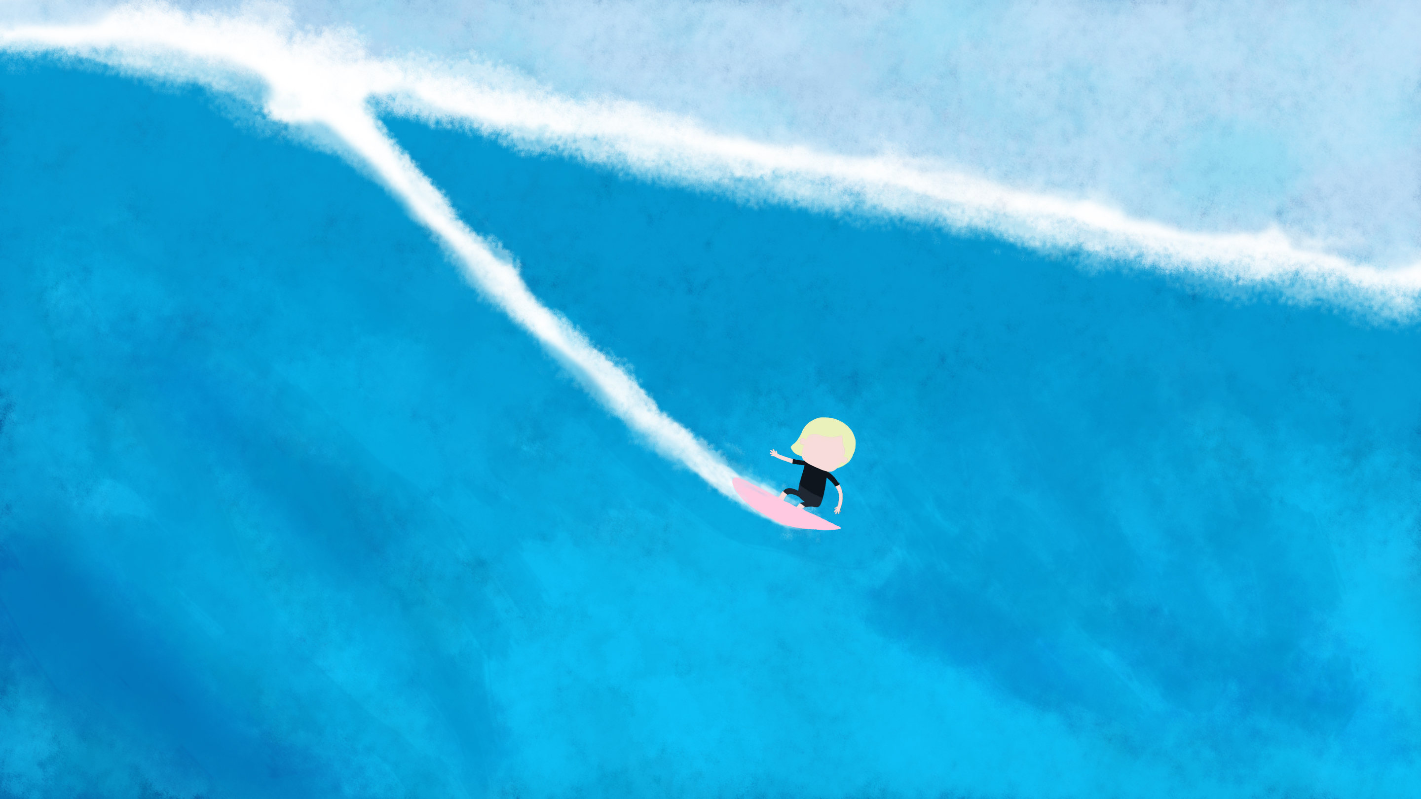 手绘风假期海边冲浪插画