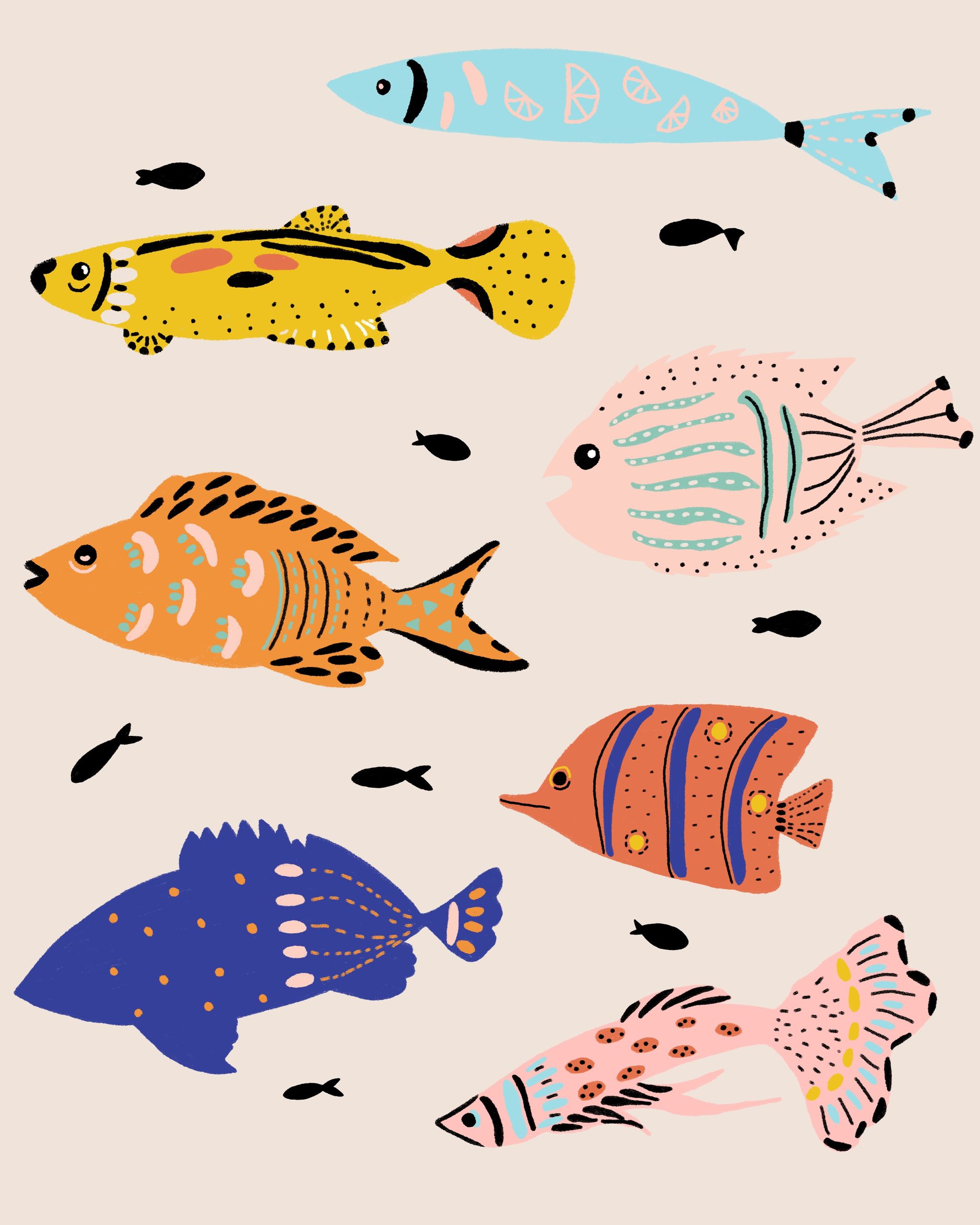 热带鱼群图案 tropical fish pattern