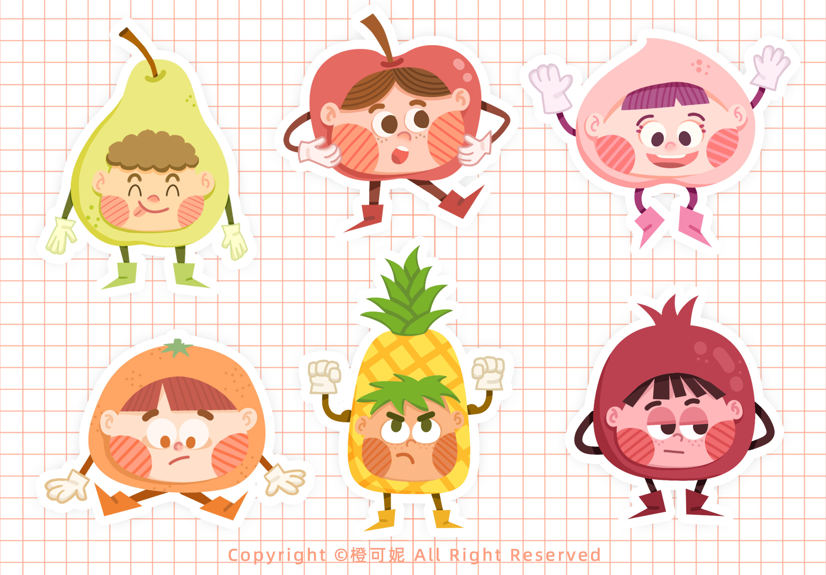 扁平插画/贴纸-水果拟人