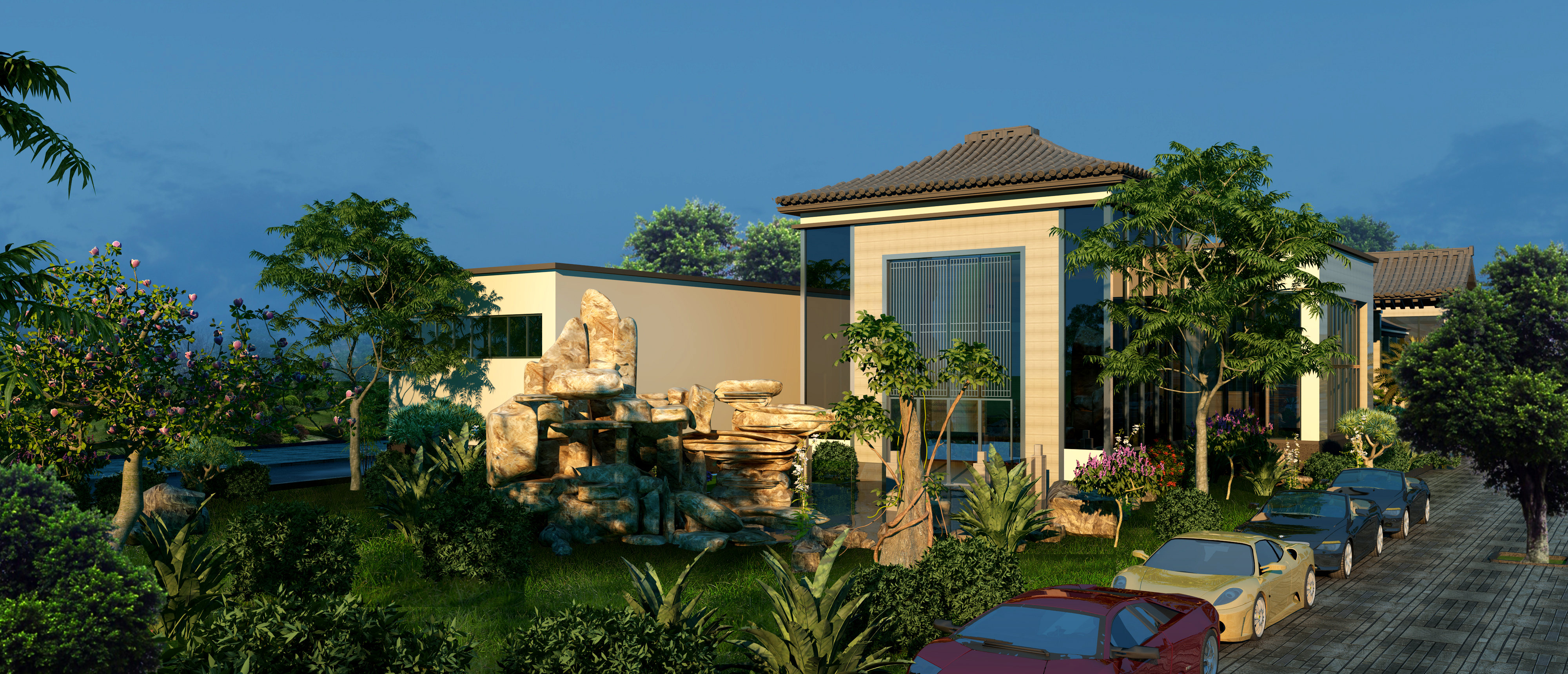 会所室外室内设计效果图方案