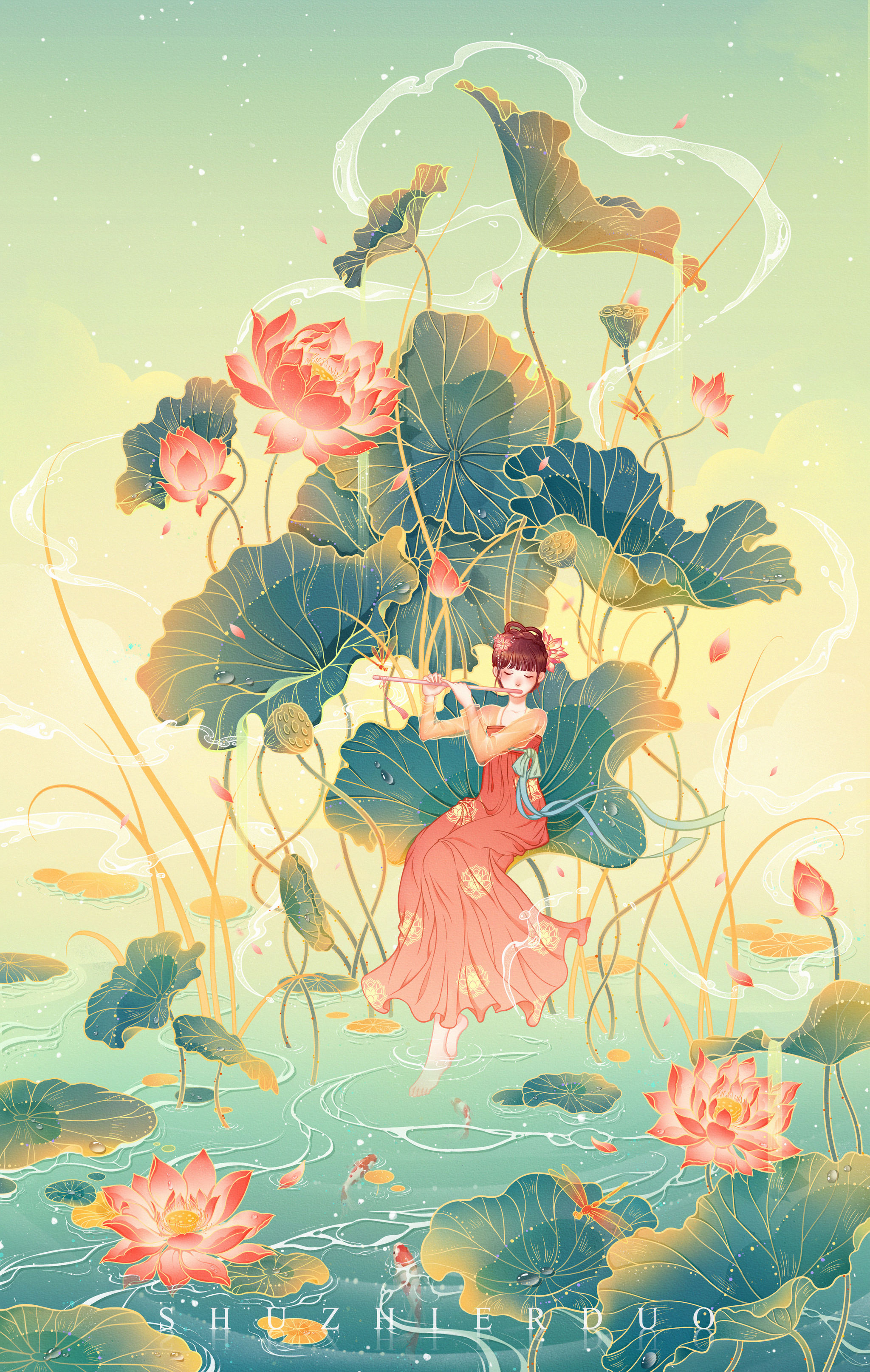 国风插画 | 夏日限定 · 荷花 - 竖只耳朵 - 原创作品 - 视觉中国