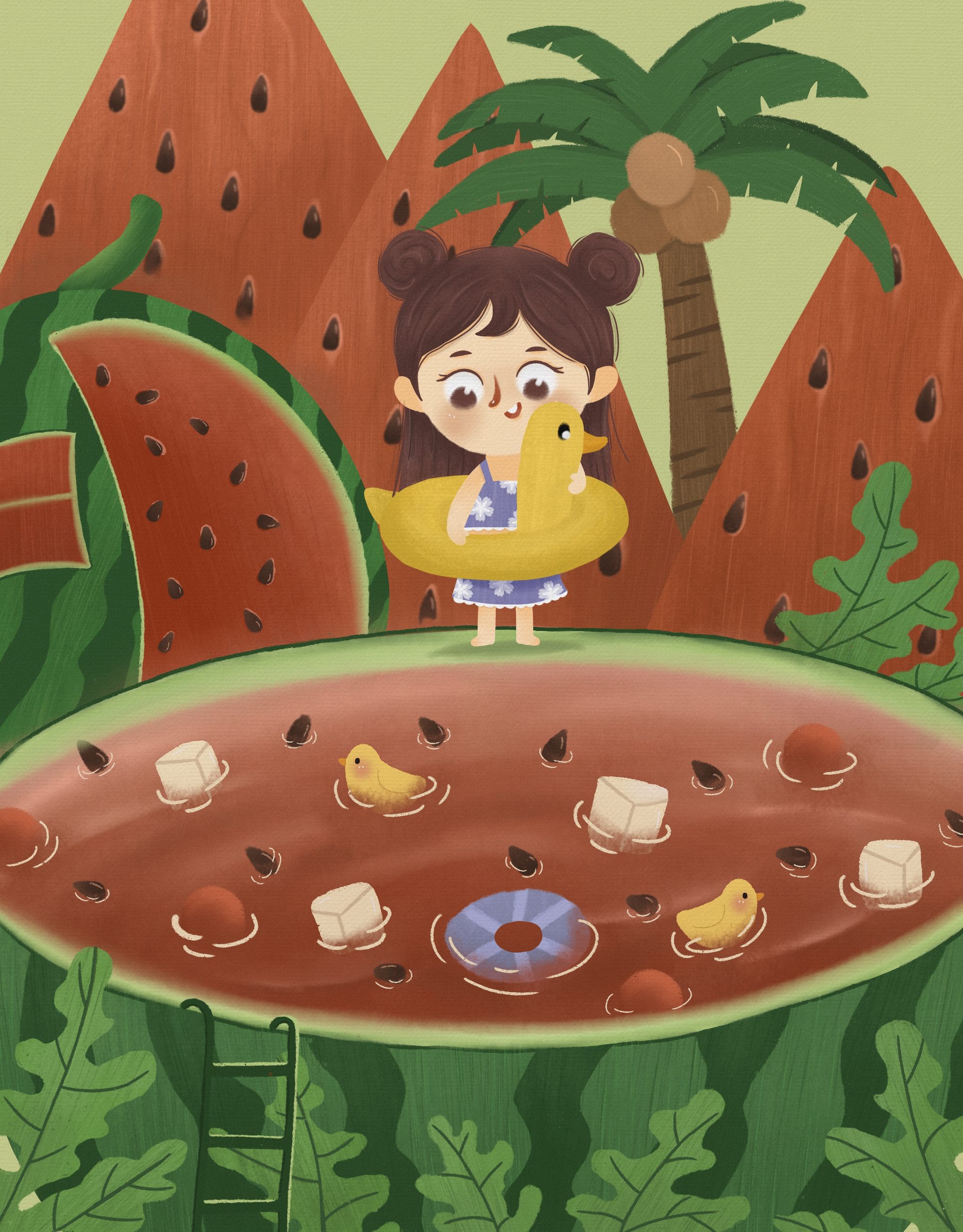 儿童插画—西瓜泳池 - echo_沐北 - 原创作品 - 视觉中国(shijueme)