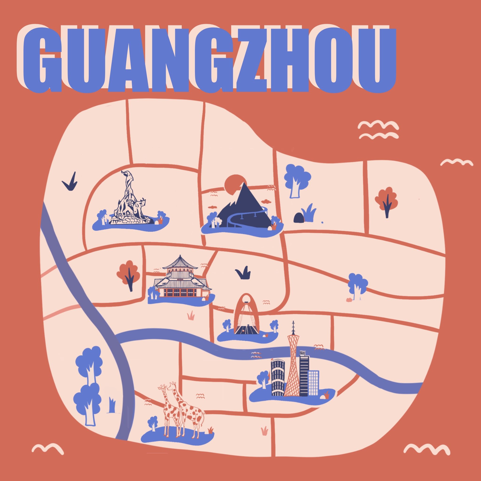 扁平风广州矢量地图插画