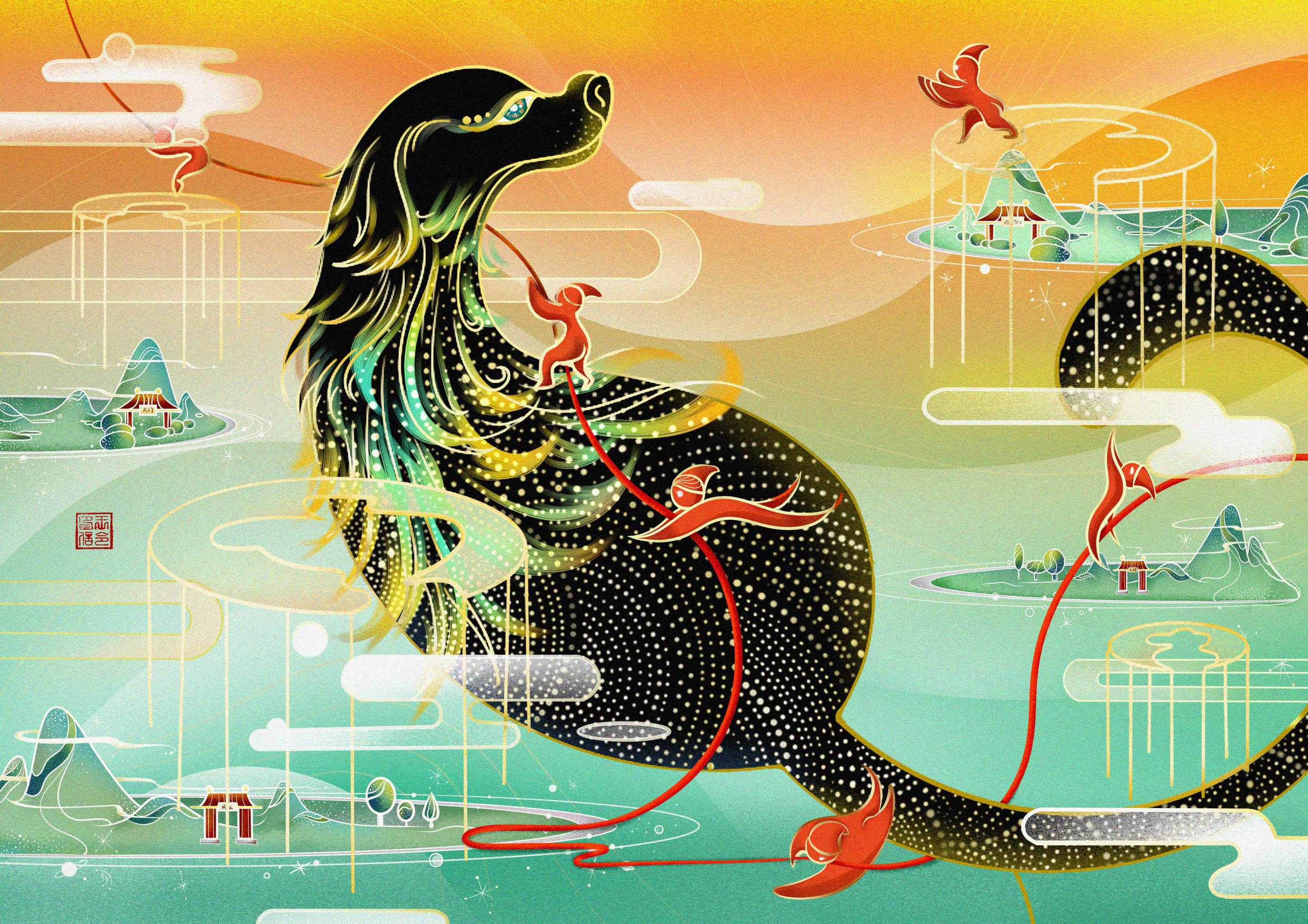 传统文化插画展现之汉砖兽转化 - 156****9275 - 原创作品 - 视觉中国