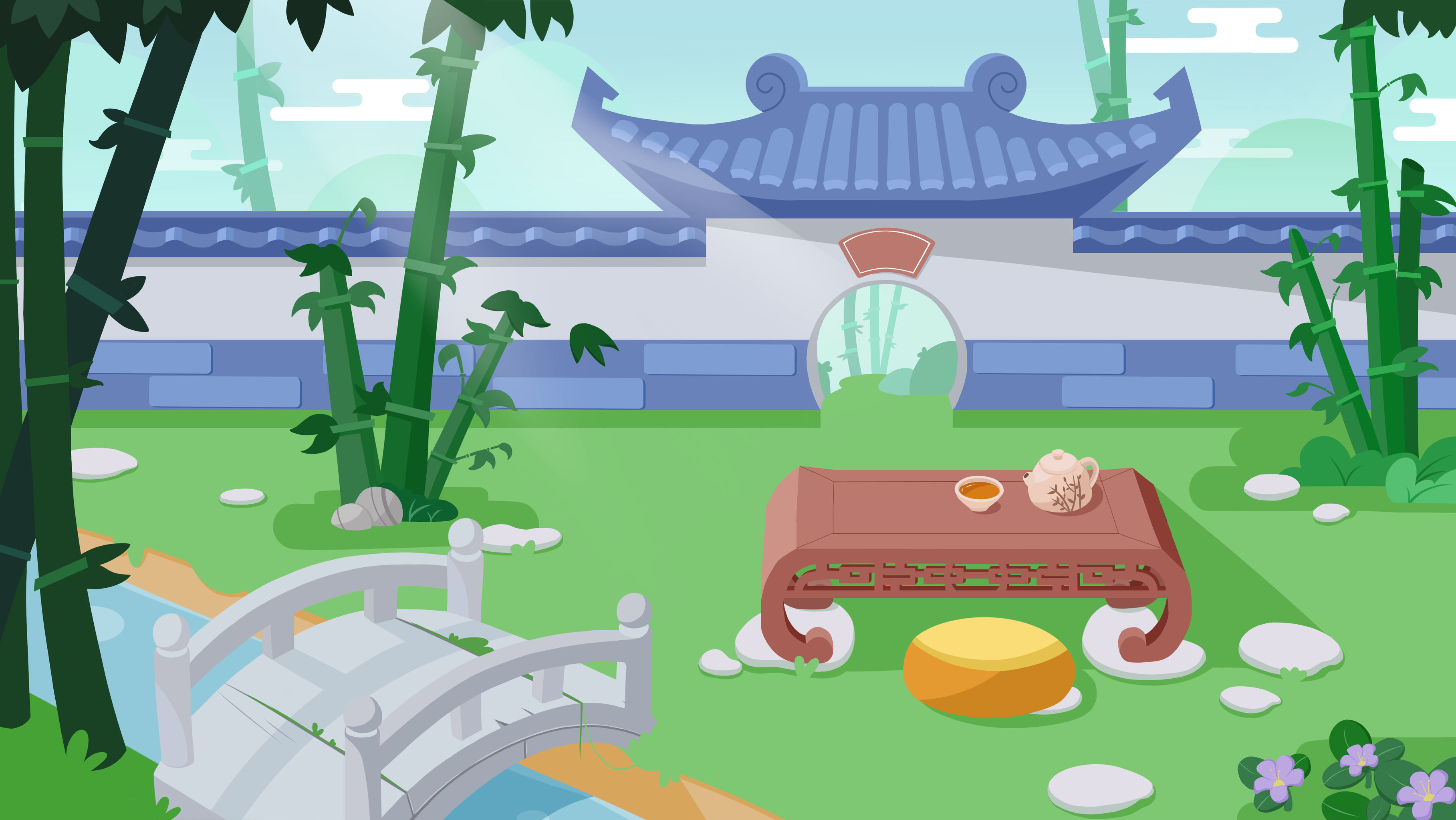 08-16 10:13 拱门,雕花木桌,竹林,石桥～ 古典园林场景也可以萌萌哒