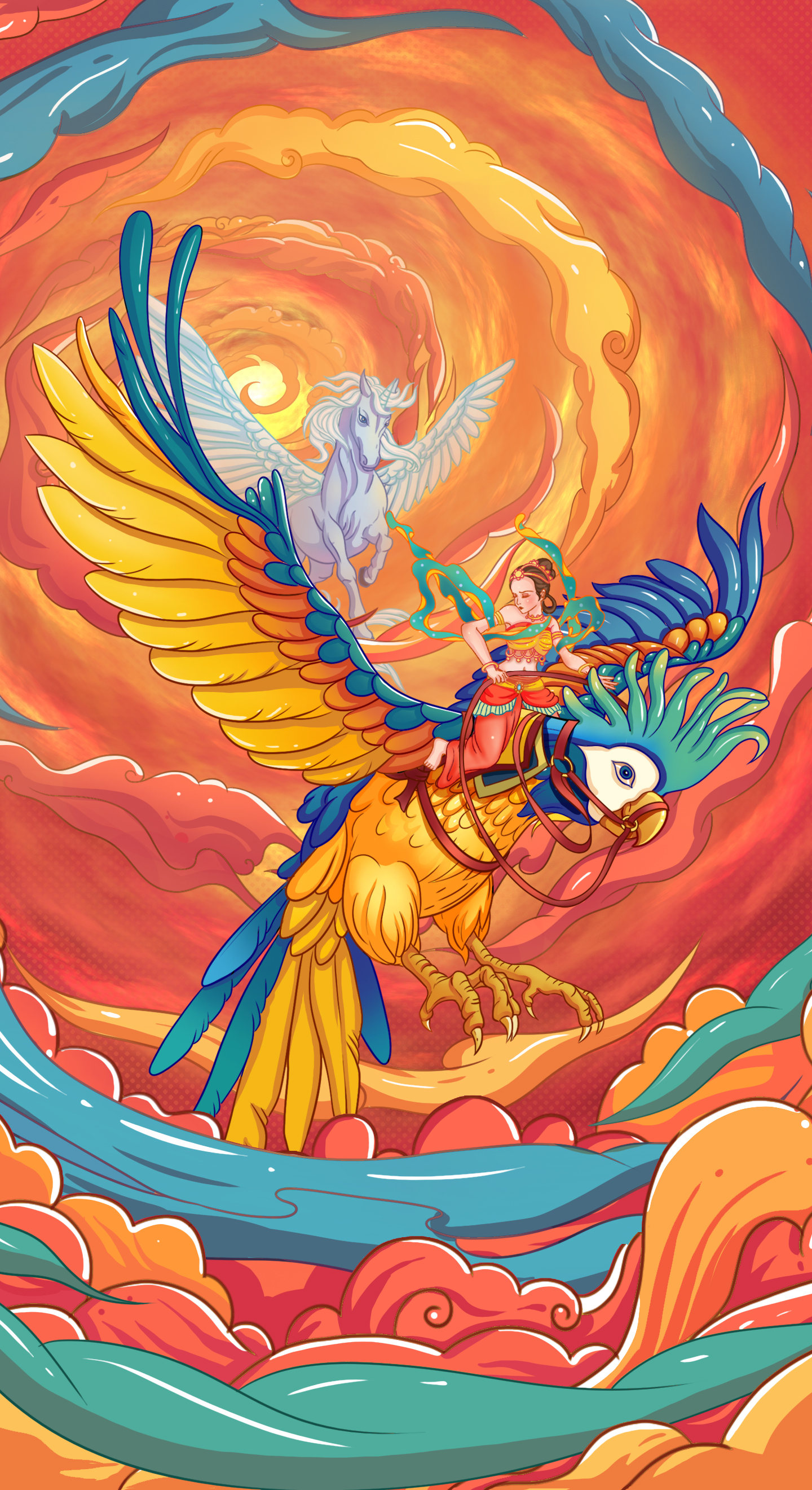 敦煌神兽与飞天