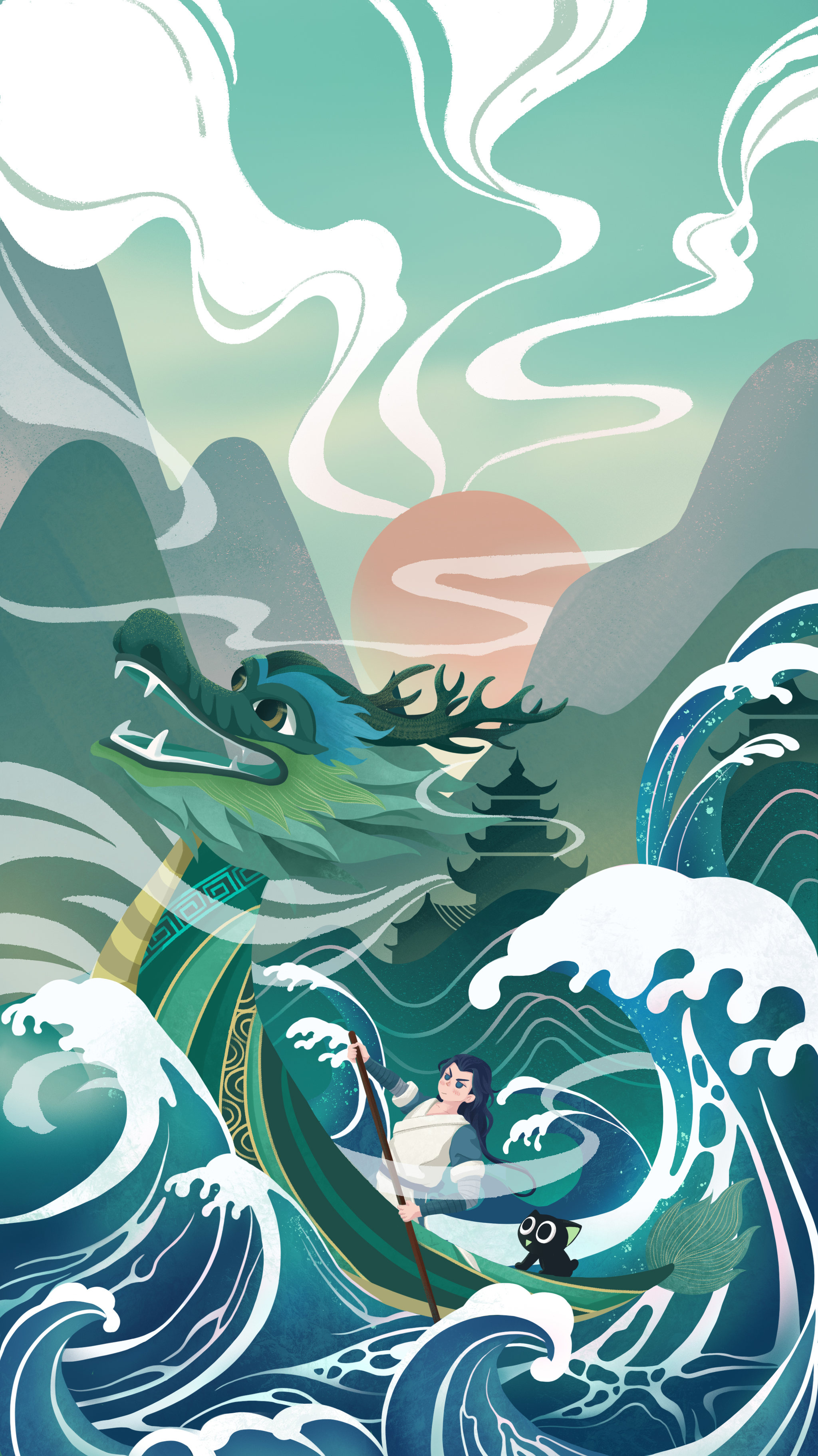 罗小黑系列锁屏插画之端午节