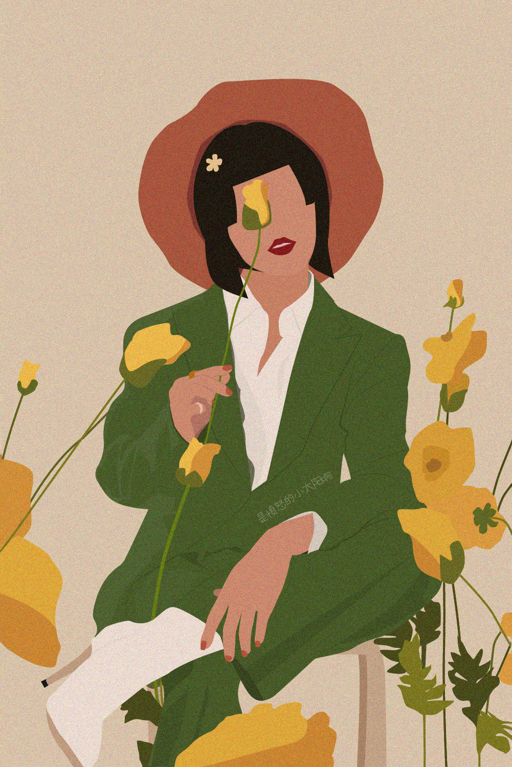 扁平复古人物插画