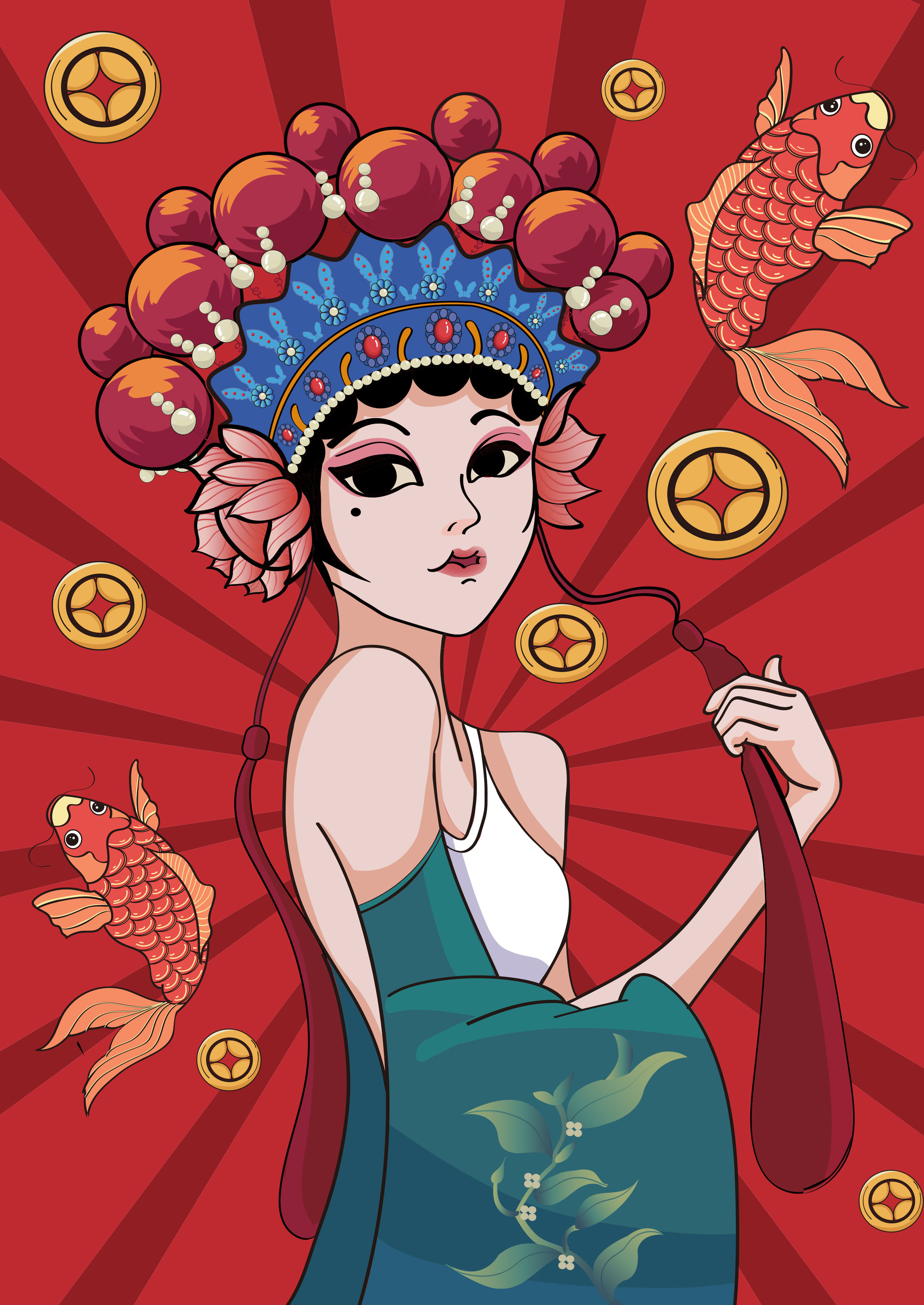 国潮风人物插画 - 芝麻火锅丸子 - 原创作品 - 视觉中国(爱视觉)