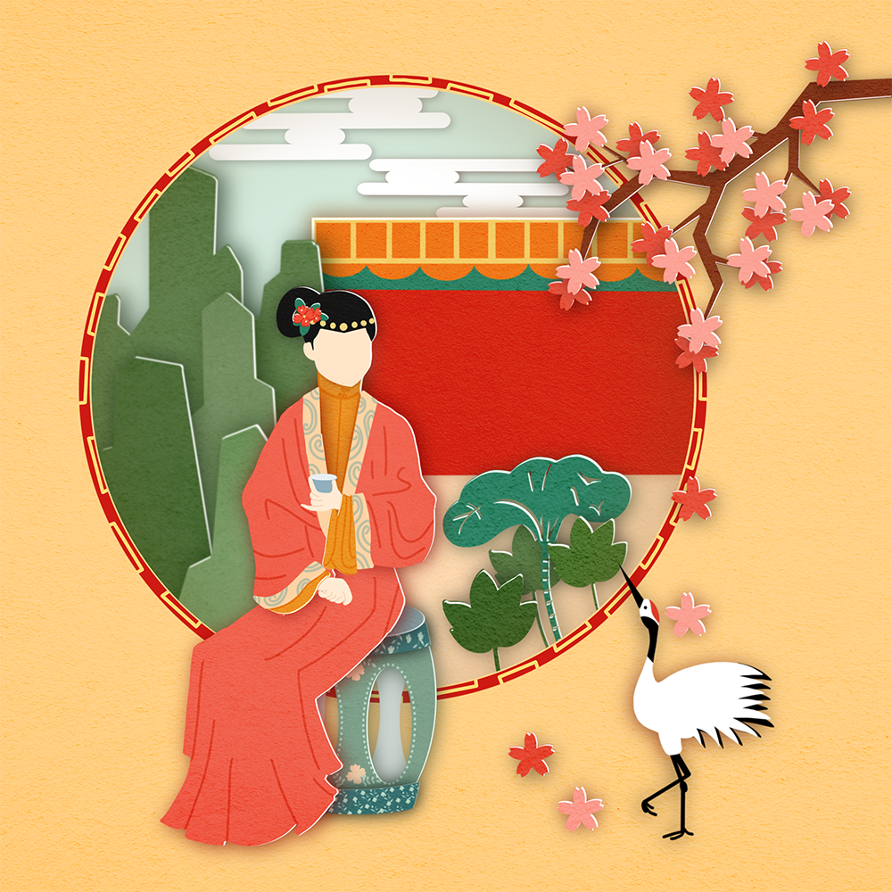 中国风剪纸风格插画