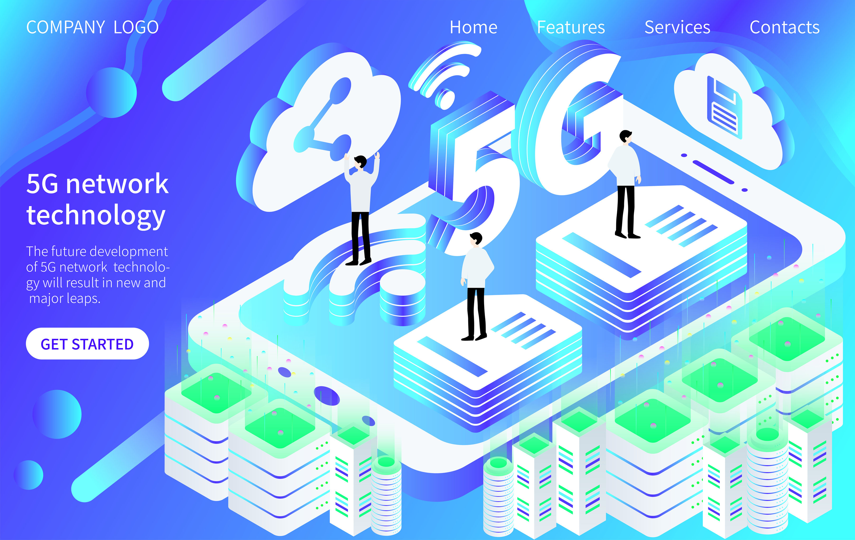 25d移动科技5g云共享云时代矢量插画