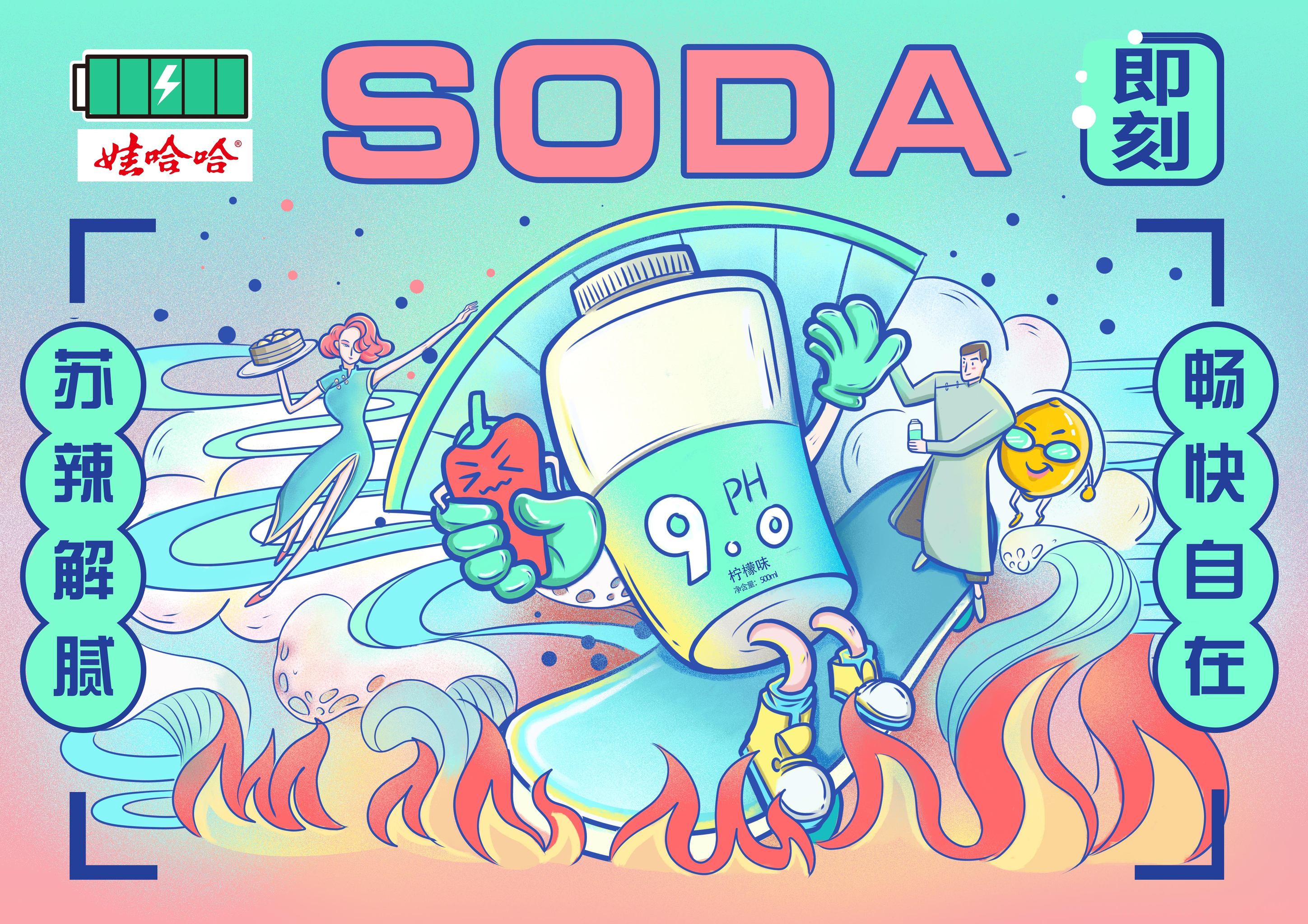 《哇哈哈苏打水系列插画》