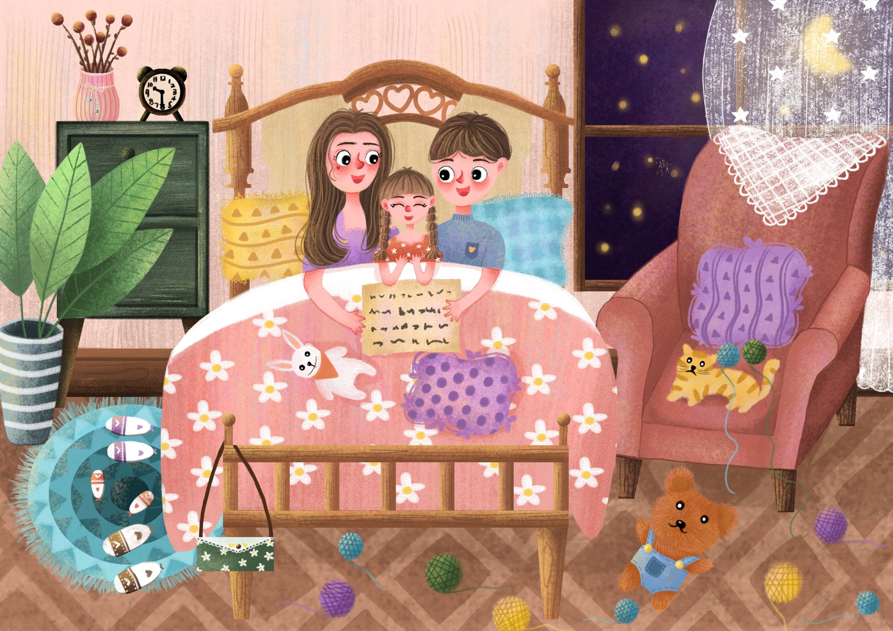 孕期开始的一家三口系列插画,终于在宝贝六个月的时候完成了.