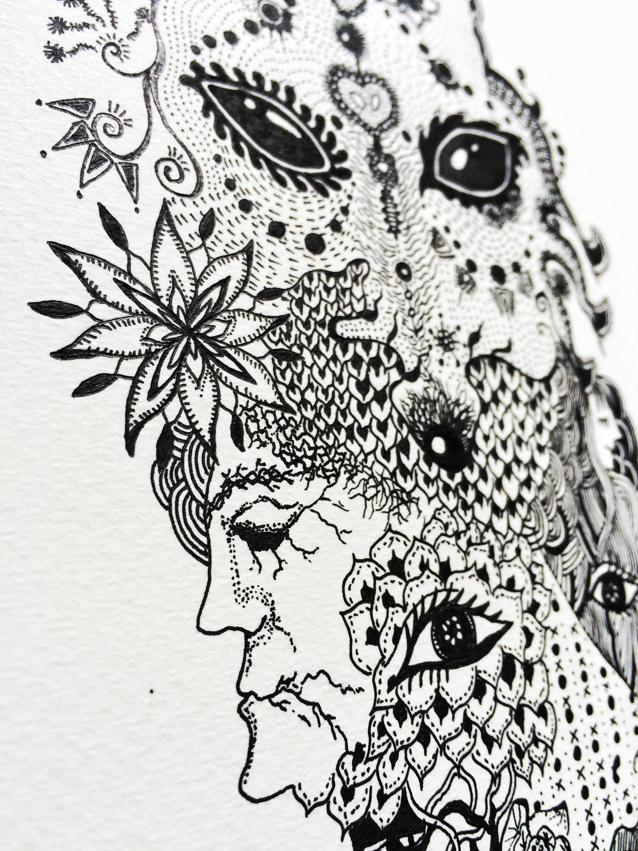 穿越不出个轮回(黑白工笔画)