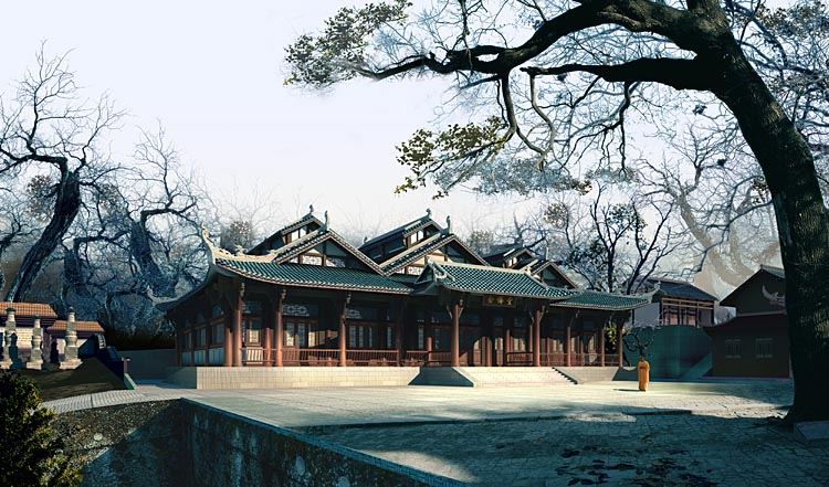 建筑古建筑效果图