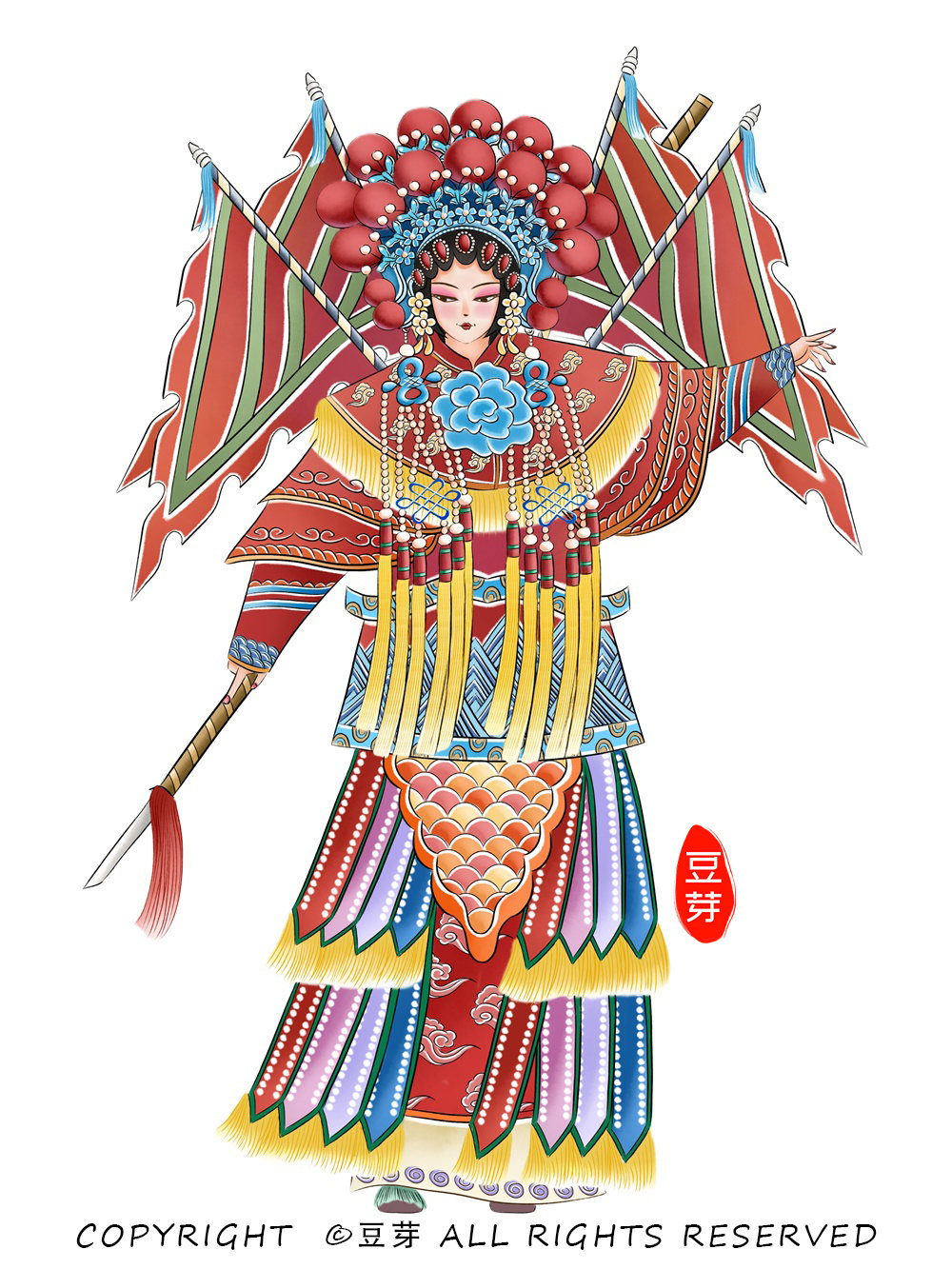 京剧人物插画 - 豆芽 - 原创作品 - 视觉中国(shijueme)