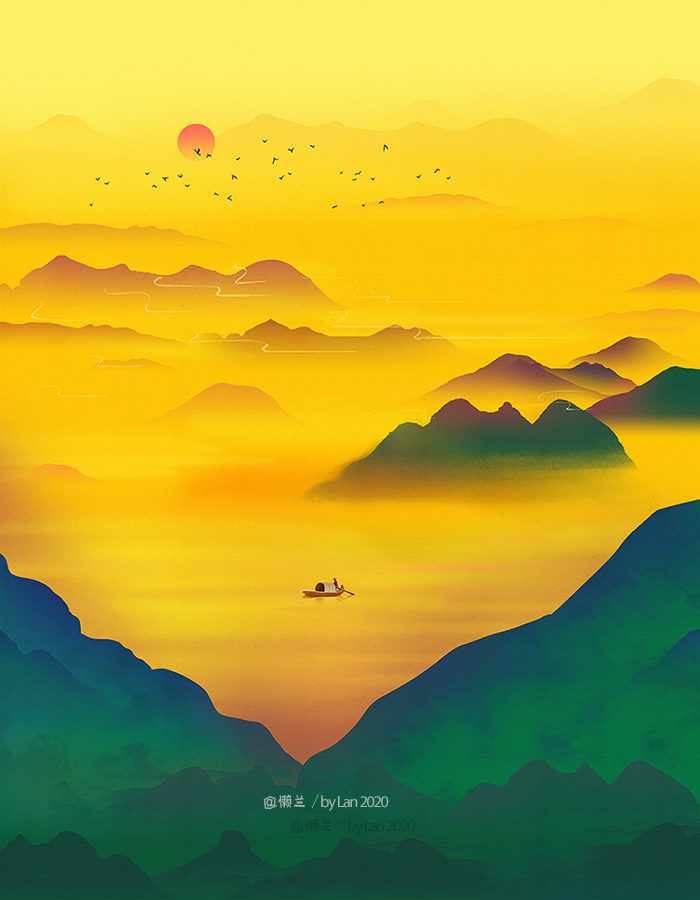 中国风水墨山水风景画