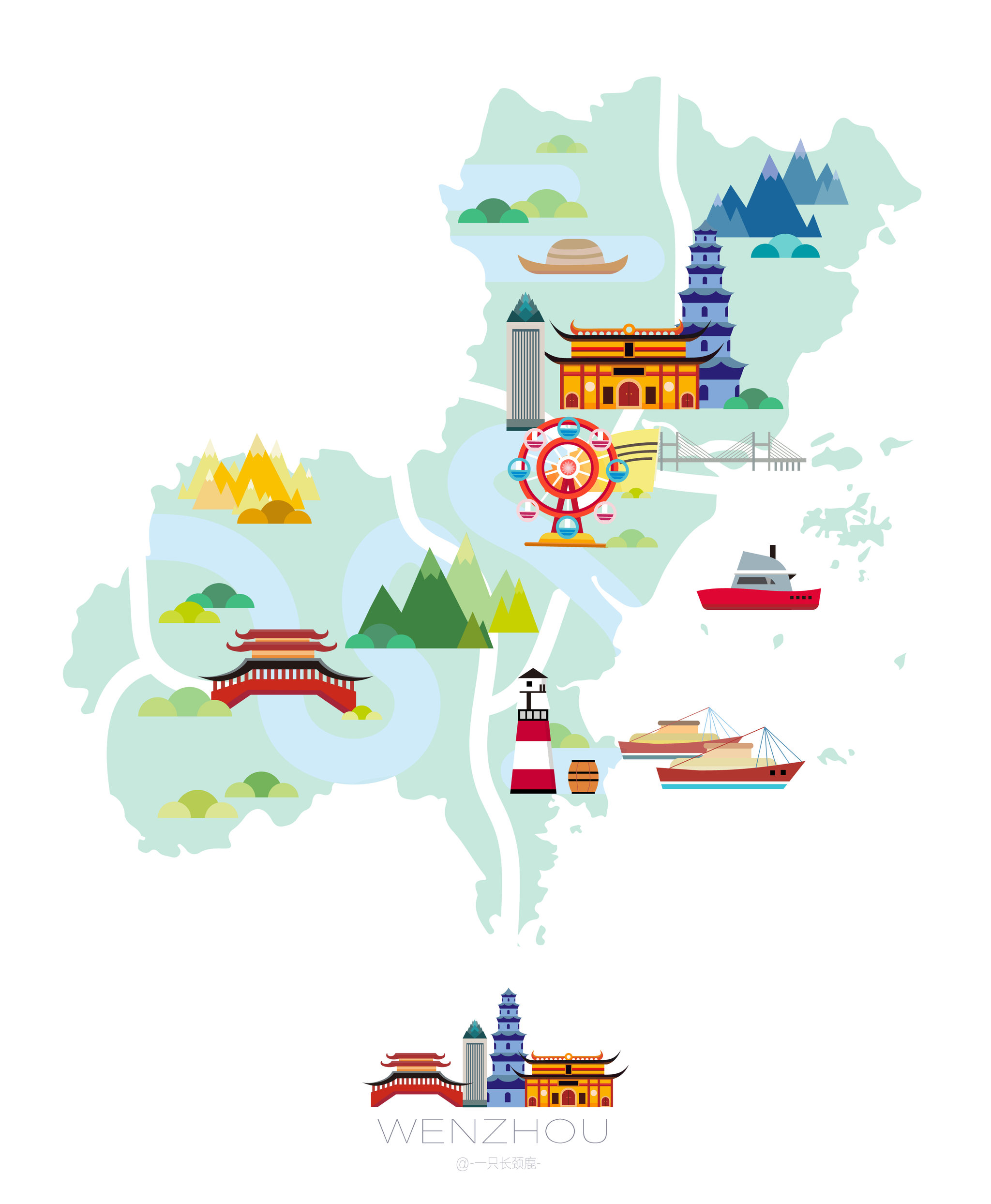 温州扁平地图 - 开心电饭煲 - 原创作品 - 视觉中国(shijueme)