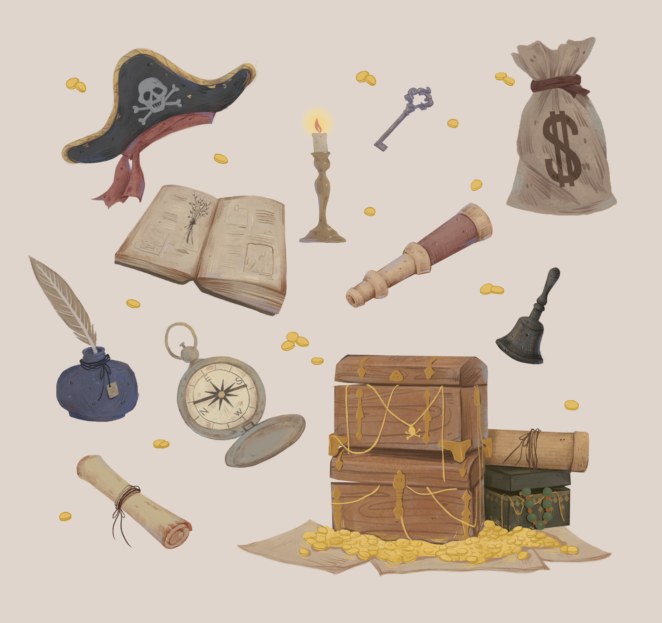 【插画】海盗主题复古小物件