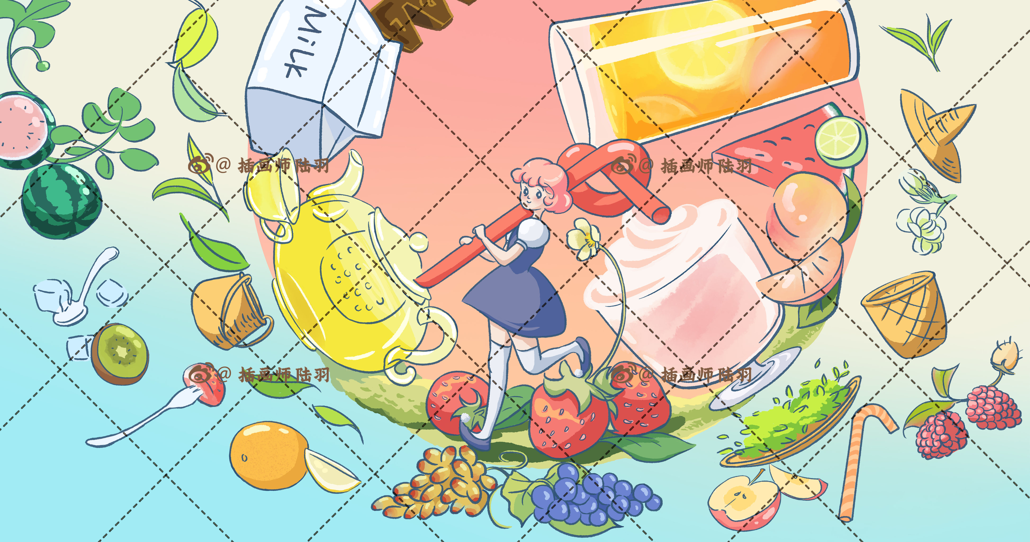 甜品/奶茶店宣传插画