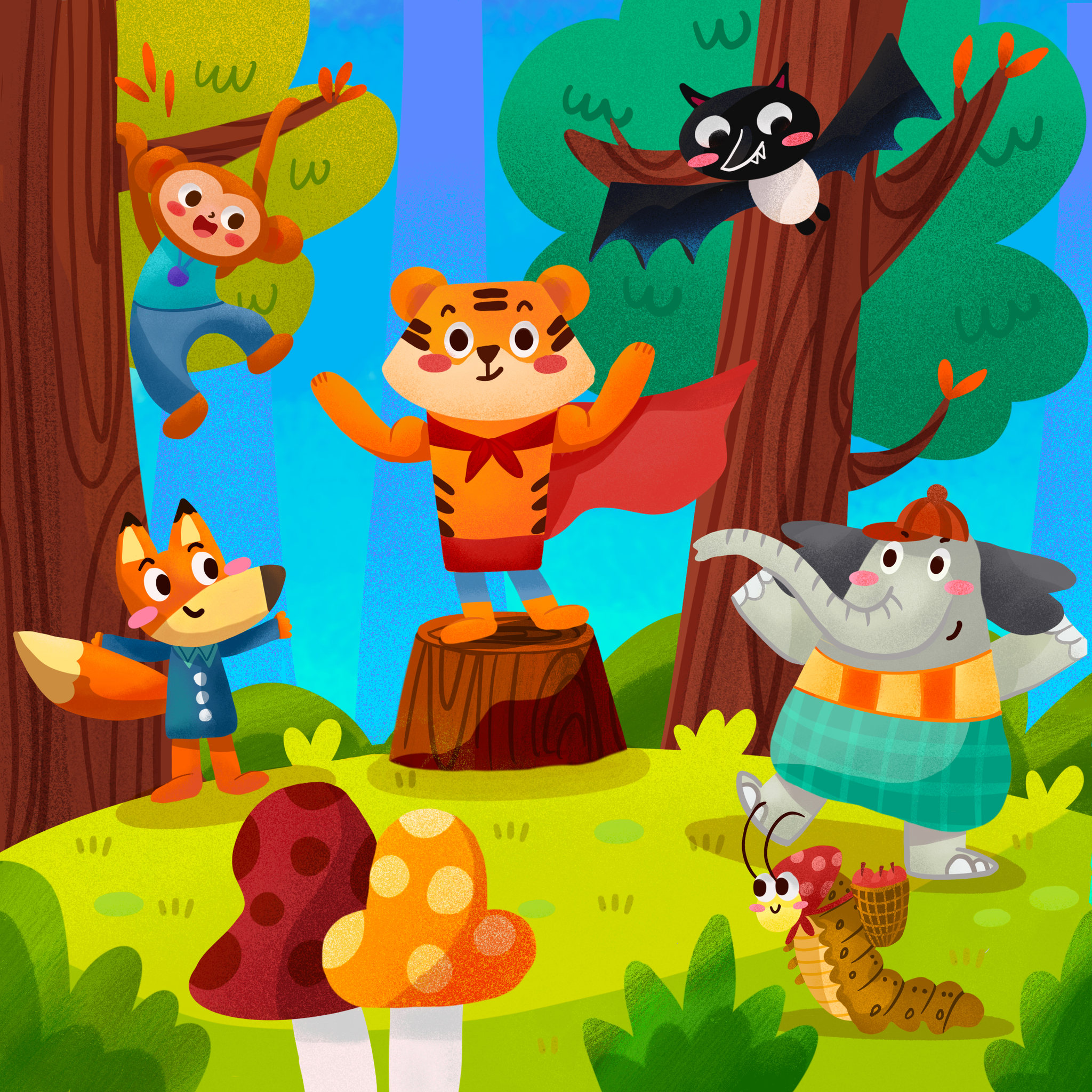 森林海洋动物生物蔬菜水果儿童插画