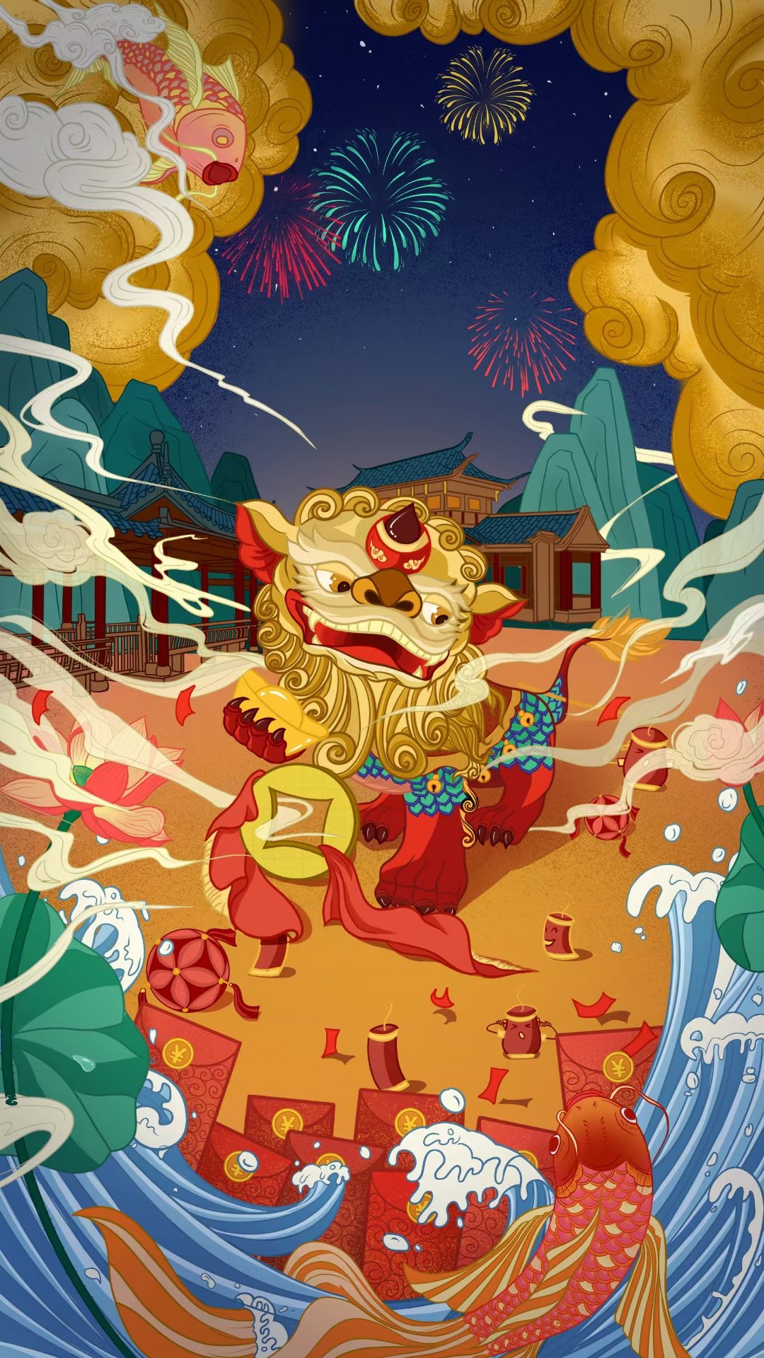 海报插画过年了