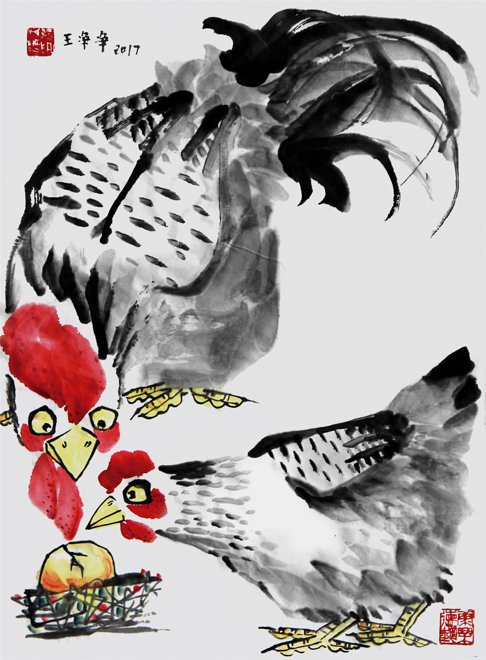 画儿晴天·王净净水墨插画鸡系列画
