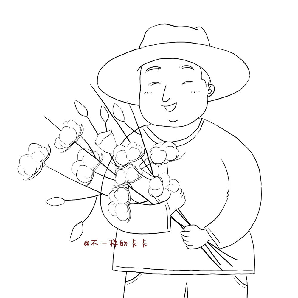 仿水彩风手绘插画——抱棉花的农夫