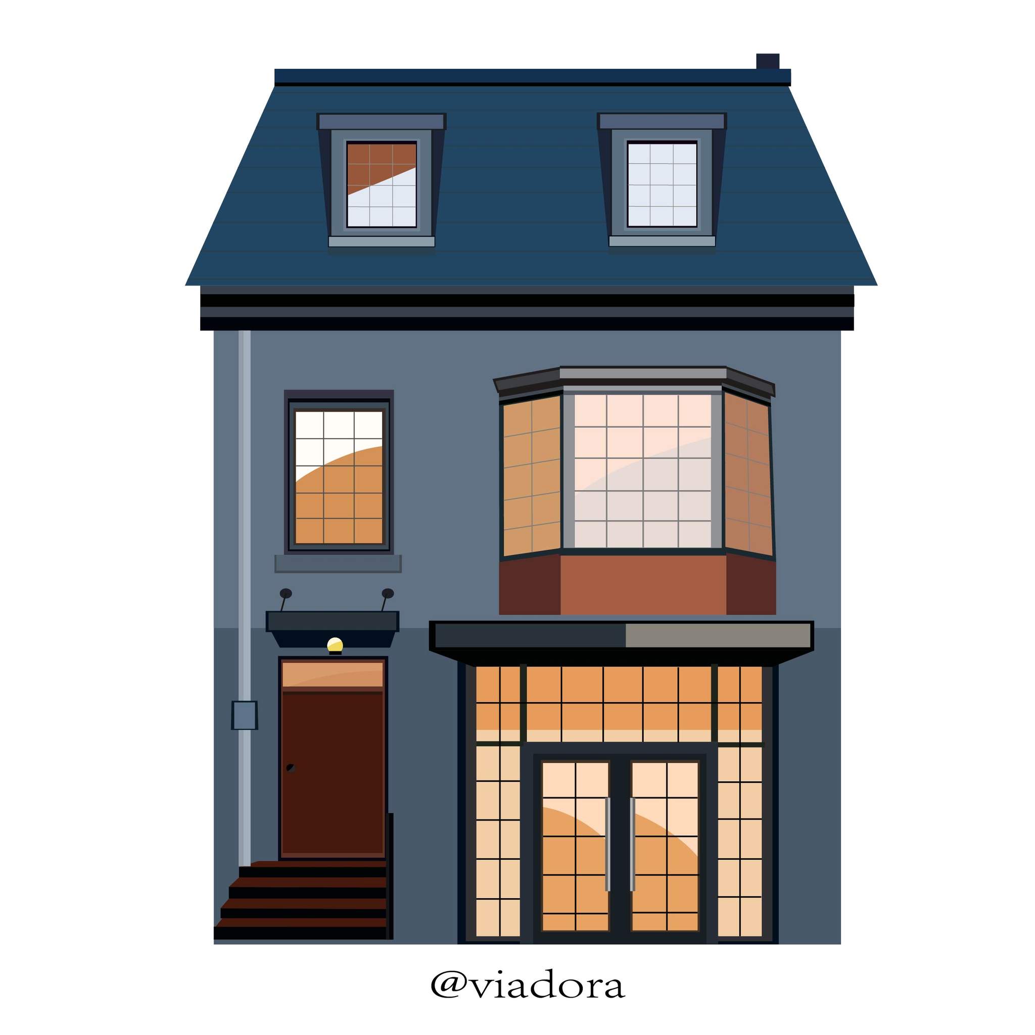 扁平可爱的小房子