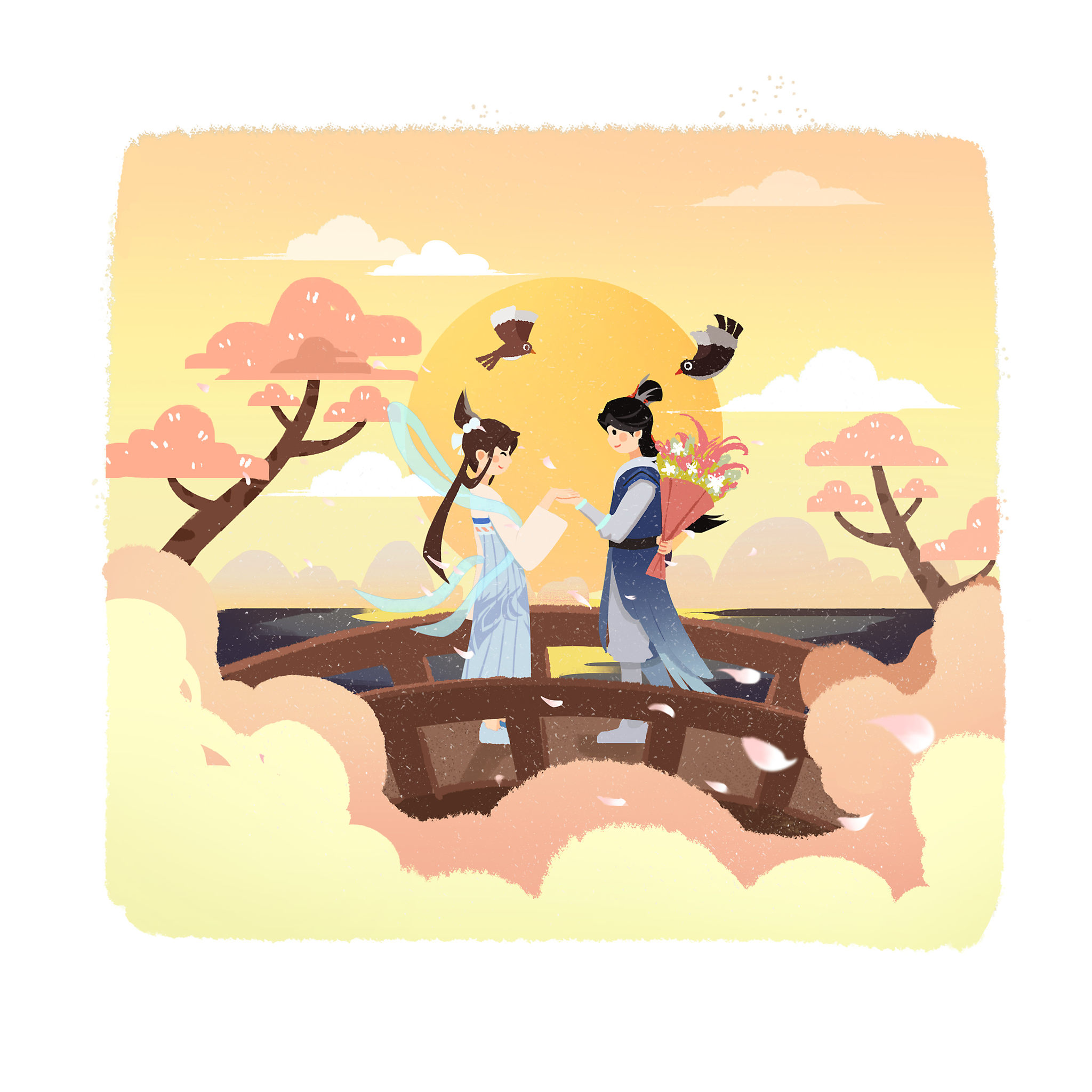 七夕节的小插画