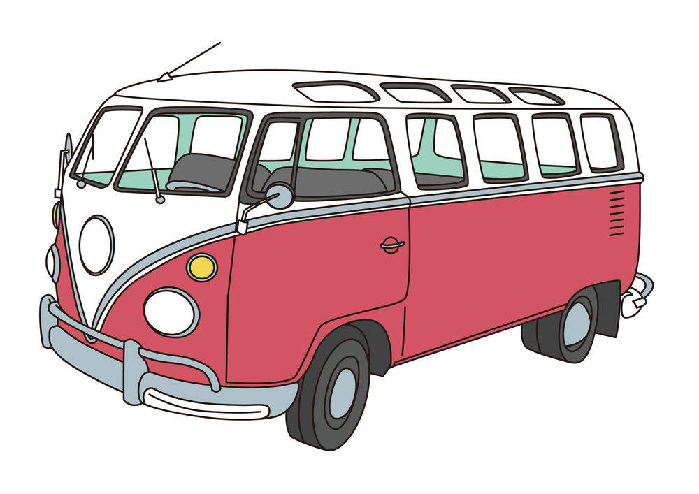 时尚扁平透视旅行车复古经典红色